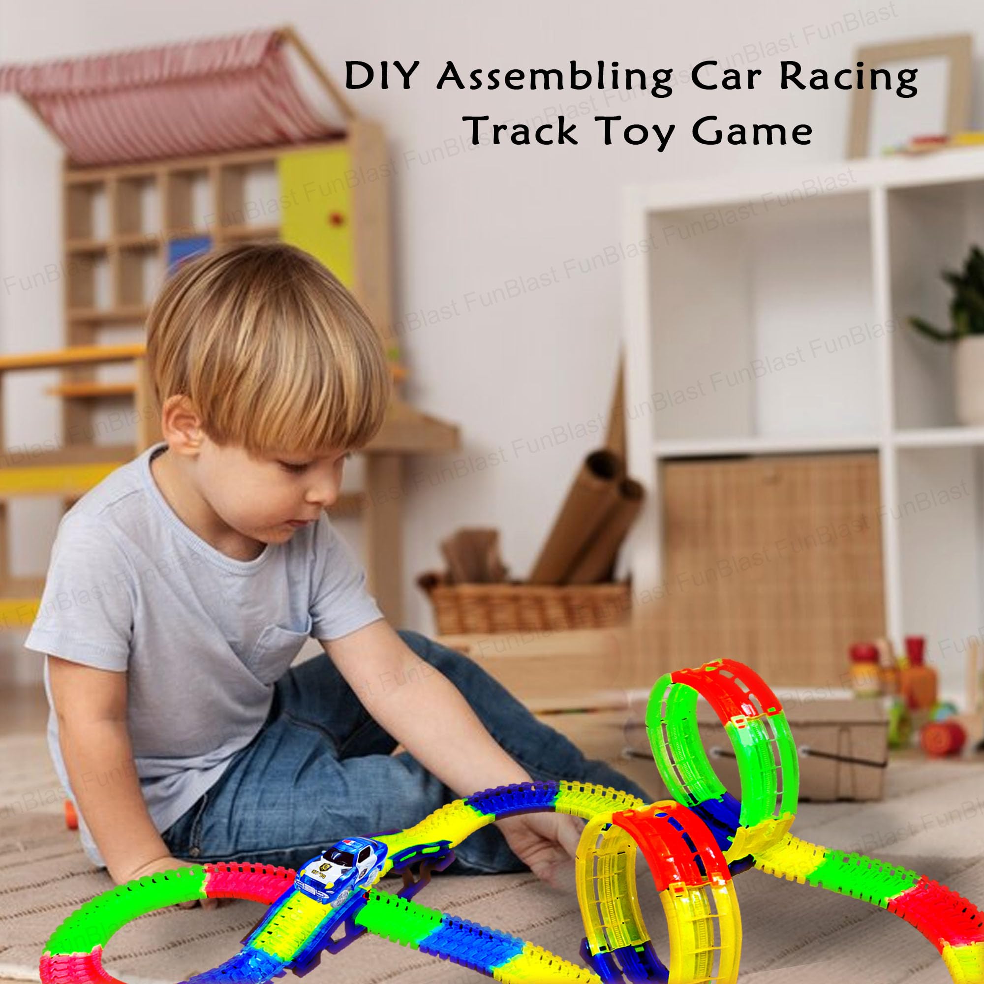 FunBlast Glow in The Dark Track Set Toy - Flexible and Bendable Glow in The Dark Twister Track Toy Set with LED Lights Racing Car, DIY Toys for Boys, Girls, Kids (316 Pcs) 2
