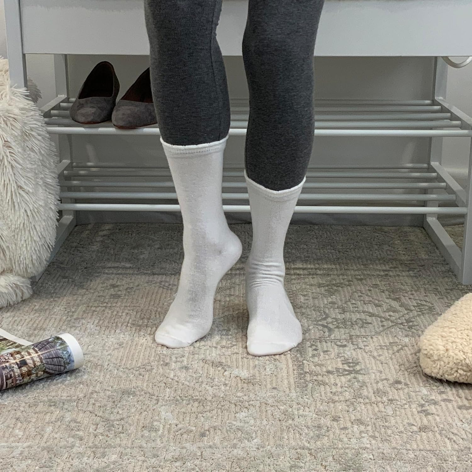 BEARPAW Womens 5 Pair Pack Super Soft Modern Multicolor Assorted Easy Care Solid Crew Socks With Scallop Edge Neutral Colors - Image 7