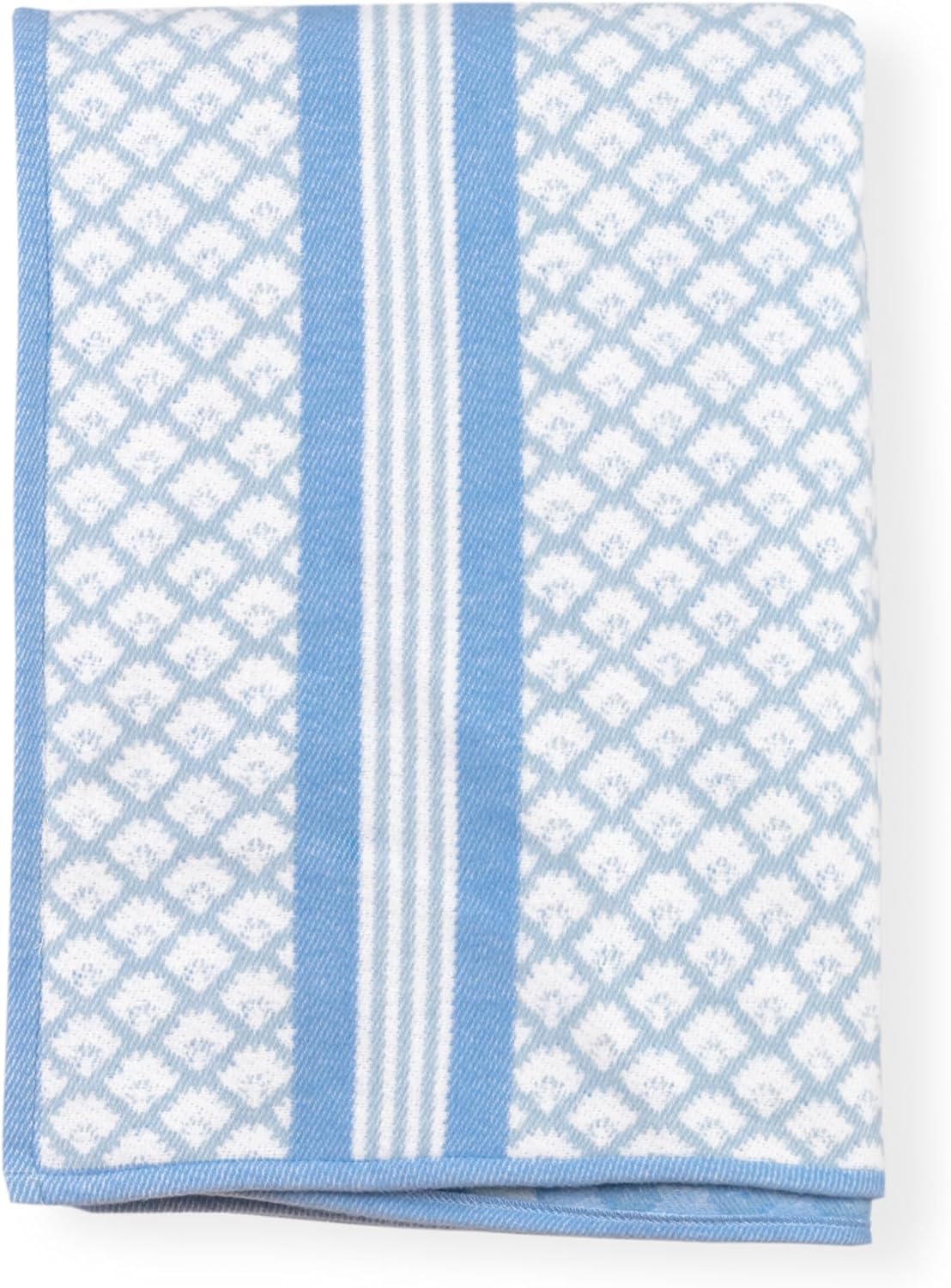 Hofdeco Premium Coastal Grandmillennial Decorative Throw Blanket 50"x70" for Patio Couch Sofa Azure Blue Woven Stripes and Tropical Leaves