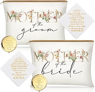 6 Pack Mother of the Groom Mother of the Bride Cosmetic Bag Wedding Gifts Mother of Bride and Groom Makeup Mirror Mom Handkerchief for Mother and Mom in Law for Engagement Favor (Fresh Flowers)