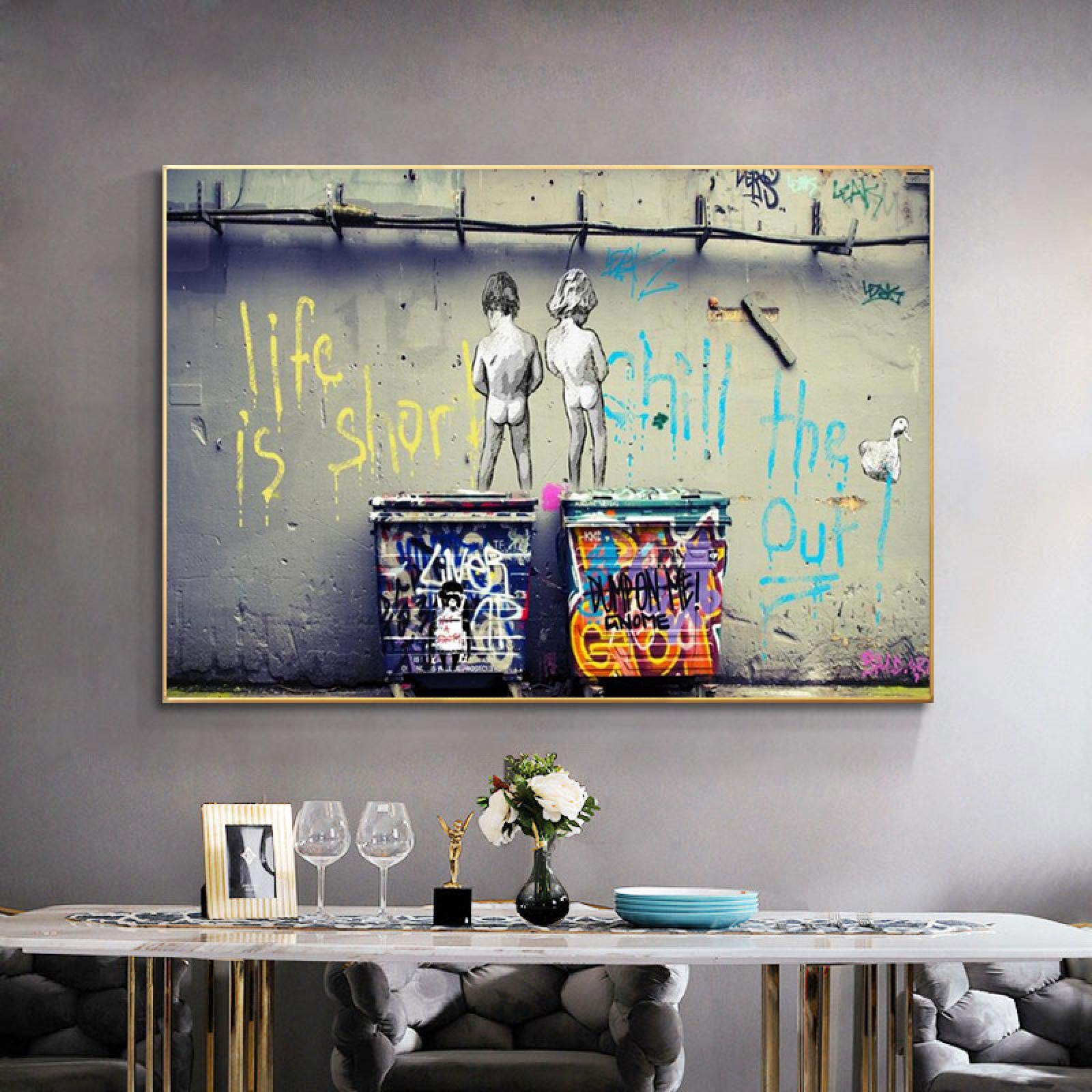 Decoración de pared Graffiti Art Life Is Short Chill The Duck Out Pinturas en lienzo Carteles Cuadros de arte callejero para sala de estar 70x110cm (28x43in) Con marco