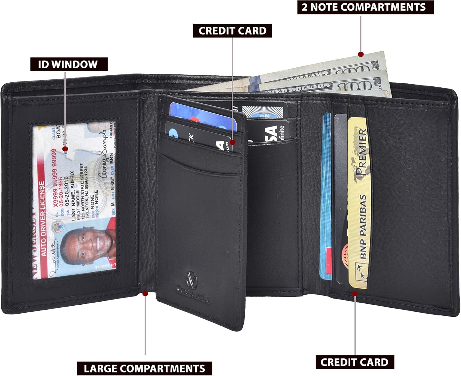 VALENCHI RFID Leather Slim Trifold Front Pocket Mens Wallet with 9 card slots,2 Note pocket coin pocket & ID window - Image 2