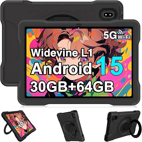 UJJ Tablet para niños de 10 pulgadas Android 15, 30 GB RAM 64 GB ROM 1 TB de expansión, tableta Octa-Core con Gemini AI, 6000mAh, WiFi 5G, pantalla