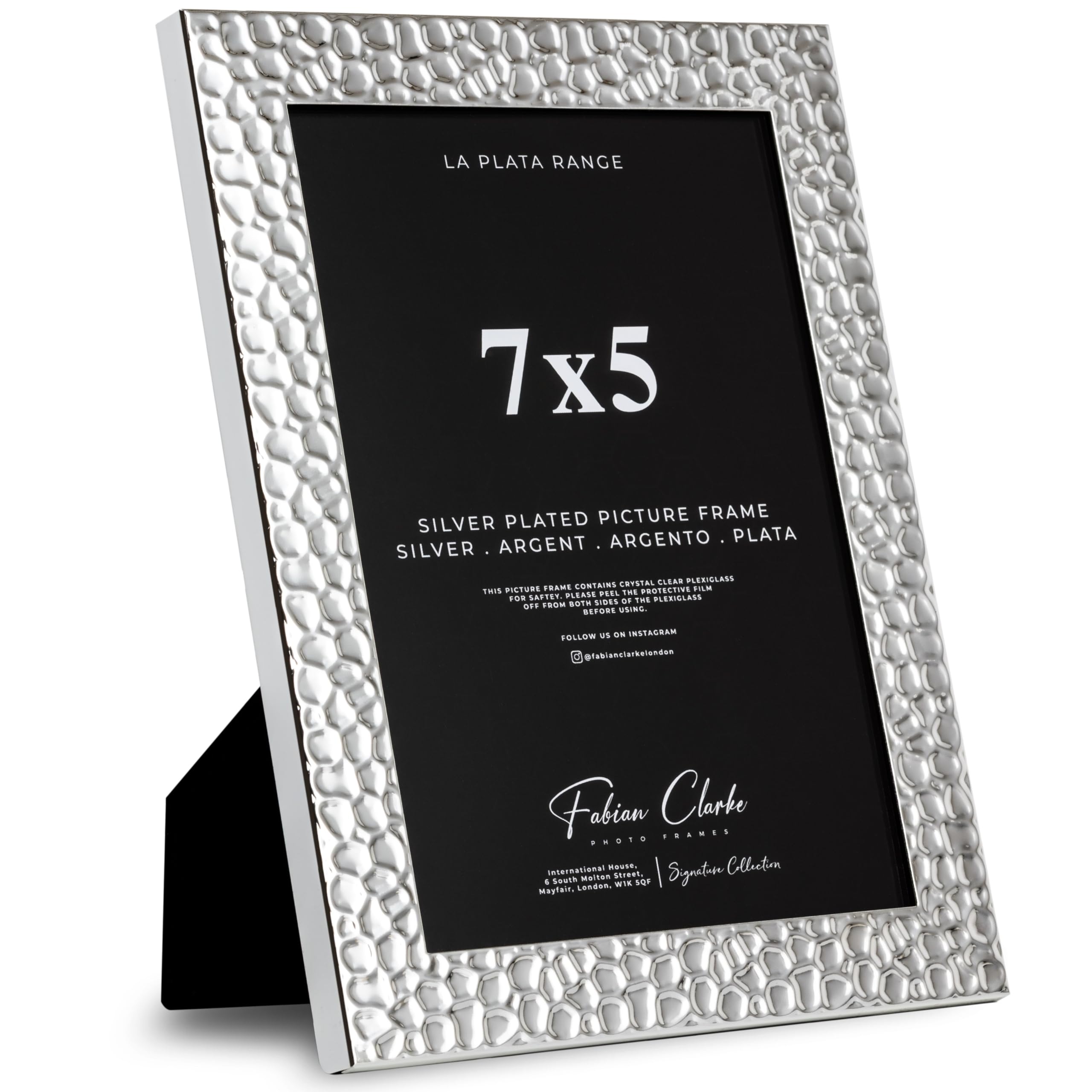 Fabian Clarke London 7X5 Silver Plated Photo Frame Picture Frame Hammered Finish With Tarnish Protection For Wedding Picture Or Family Photos (7X5)