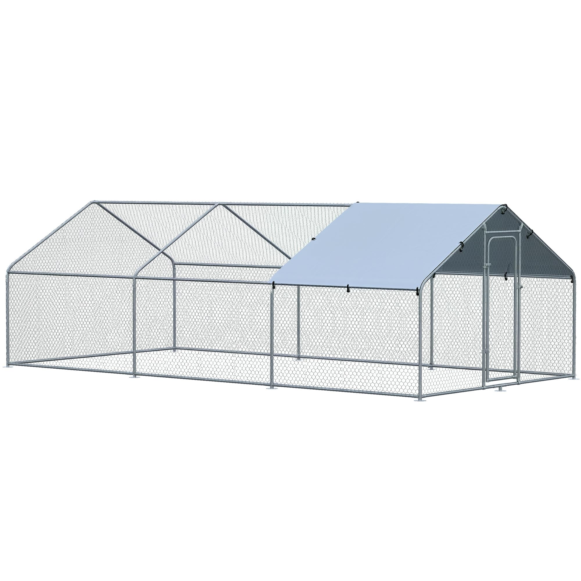 PawHut Large Chicken Coop Metal Chicken Run with Waterproof and Anti-UV Cover, Spire Shaped Walk-in Fence Cage Hen House for Outdoor and Yard Farm Use, 1.3" Tube Diameter, 9.8' x 19.7' x 6.4'