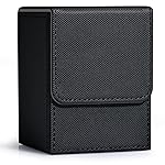 ZLCA Card Deck Box for Trading Cards, MTG YuGiOh Deck Case Holds 100+ Single Sleeved Cards, PU Leather Magnetic Card Storage Box Fits for TCG CCG Magic Game Cards (Black)