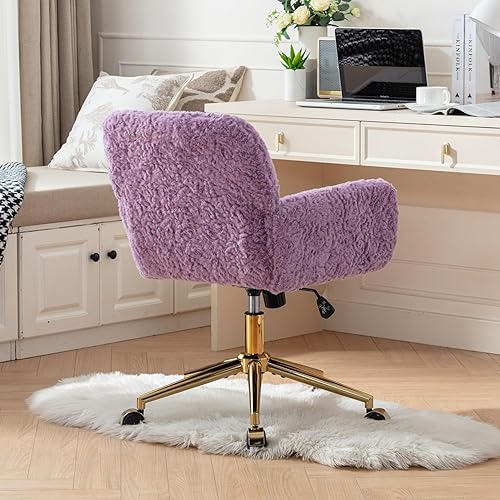 Miniatura 109 de Silla moderna de peluche para oficina en casa, bonita silla de escritorio tapizada con patas de metal dorado, silla giratoria ajustable con ruedas,