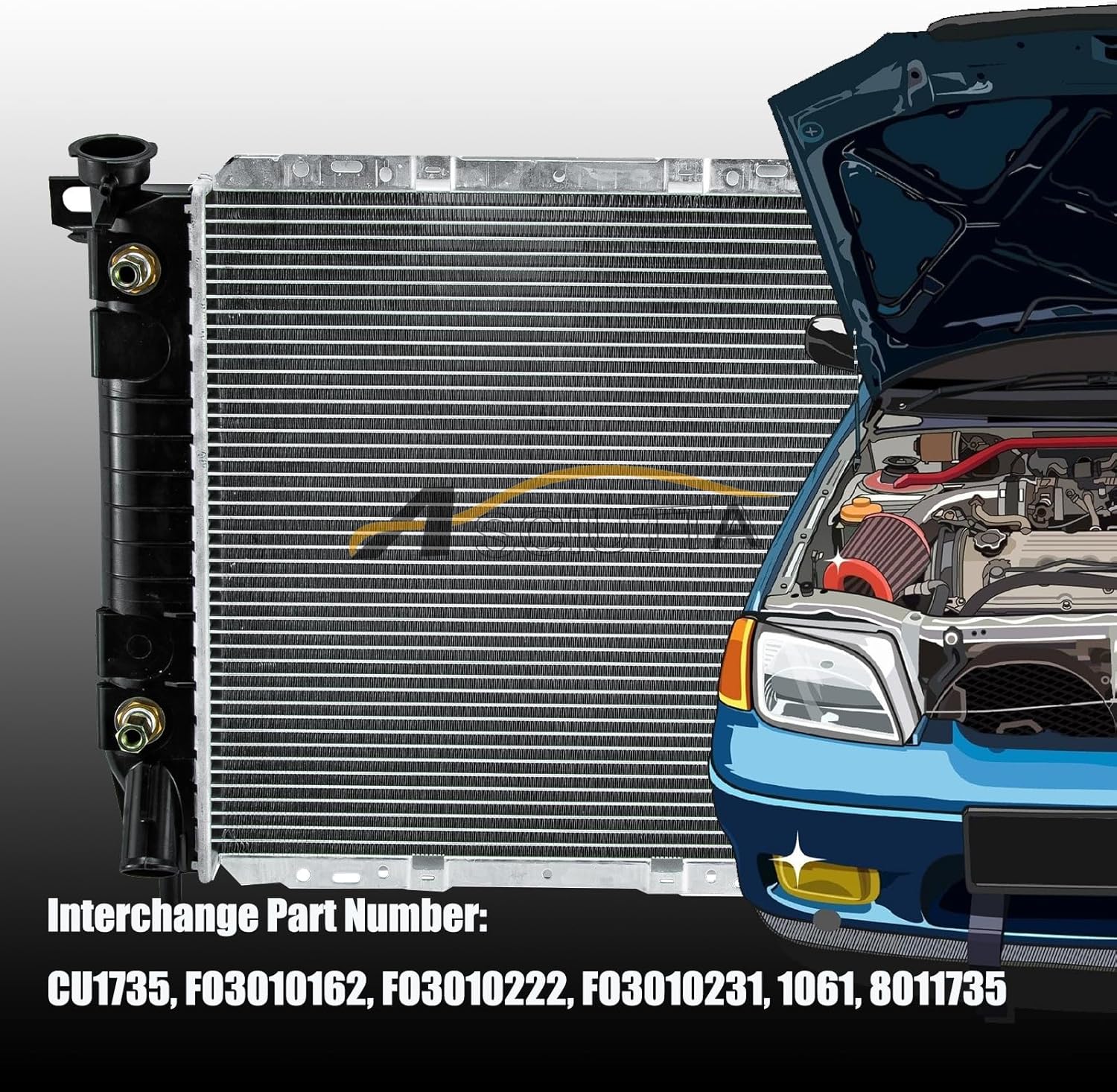 Aluminum Core Radiator CU1735 for 1985-1994 Ford Explorer Ranger Bronco II Mazda B4000 Navajo 2.8L 2.9L 3.0L 4.0L 1986 1987 1988 1989 1990 1991 1992 1993