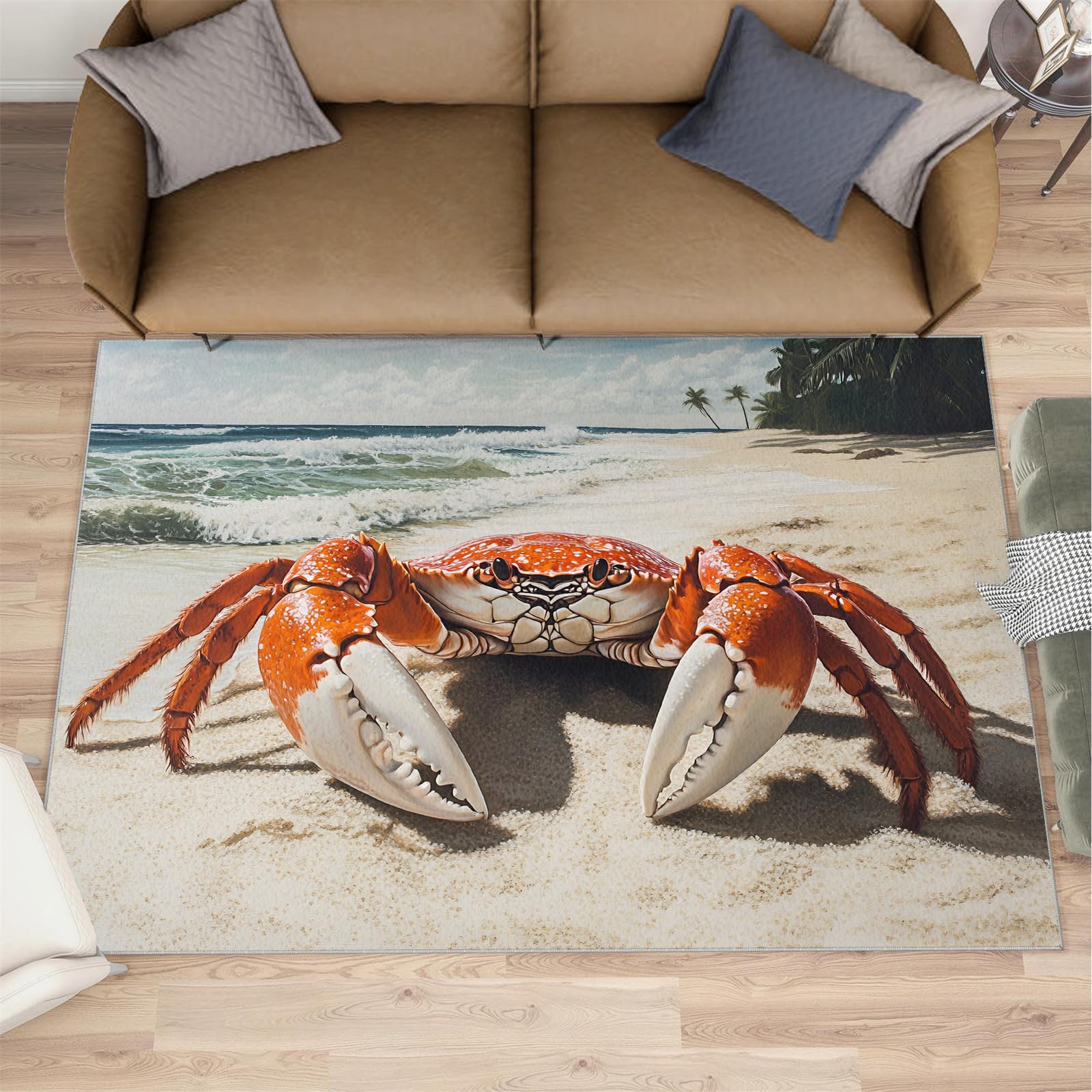 Krabben-Teppich, Wohnzimmer, 120 x 180 cm, Sommer, Strand, für Schlafzimmer, Esszimmer, Ozeanlandschaft, rutschfester Teppich für Heimdekoration, Zimmer, Büro