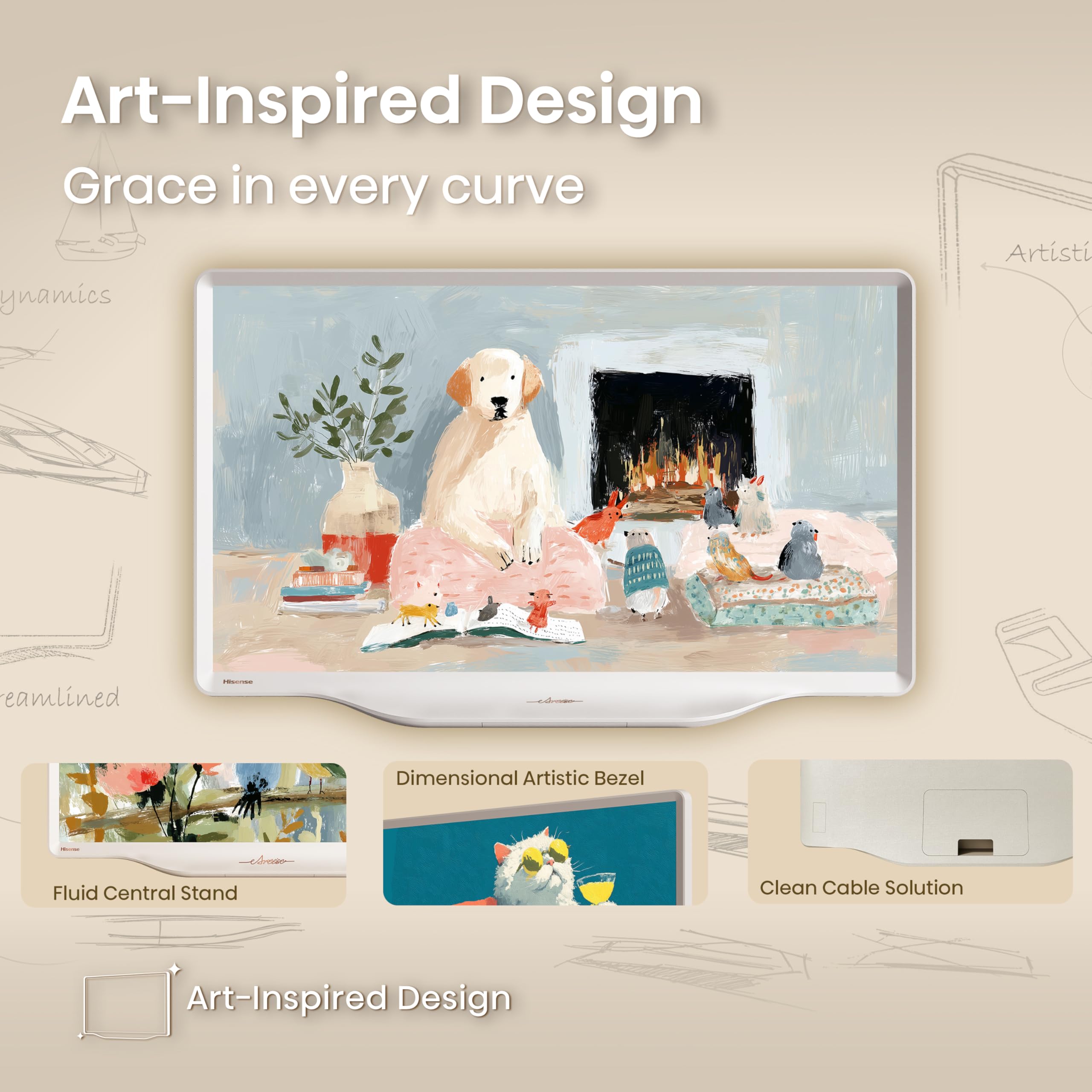 Hisense 32-Inch S5 DécoTV Series QLED FHD Smart Fire TV (32S5QF, 2025 Model) - Versatile Fit, Hi-QLED Color, Art-Inspired Design, Fluid Central Stand, DTS Virtual: X, Stream Live TV Without Cable