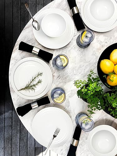 Miniatura 4 de BZYOO Bijou - Juego de vajilla de cerámica de 12 piezas para 4 platos y cuencos de porcelana para comedor, color blanco perla, apto para microondas