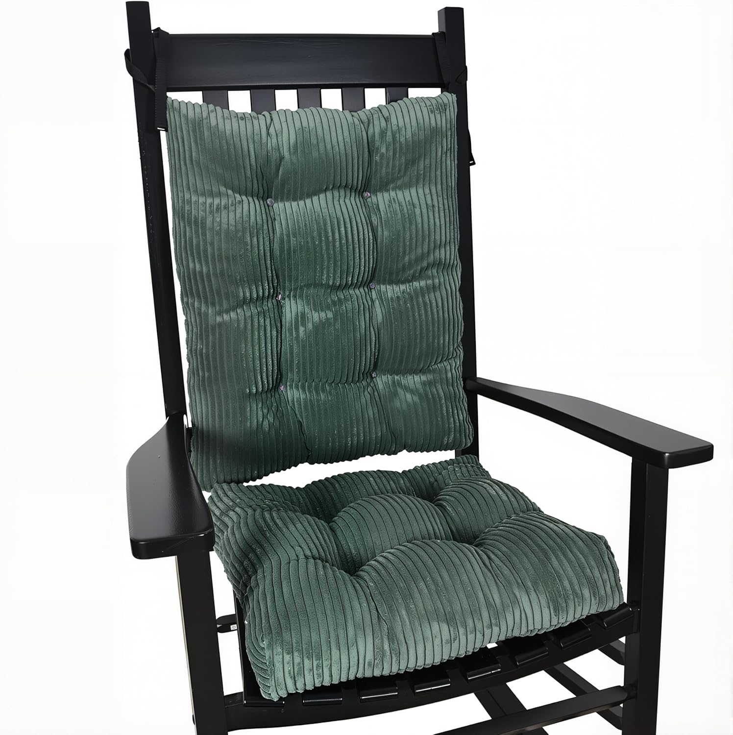 amberr Rocking Chair Cushion Set with Adjustable Ties, Memory Foam Pad & Corduroy Cover Rocking Chair Cushions Indoor (1, Dark Green)