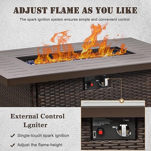 Miniatura 4 de Mesa para fogata de propano, 44 pulgadas, 55000 BTU, rectangular con protector de viento de vidrio para patio exterior (parte superior de aluminio