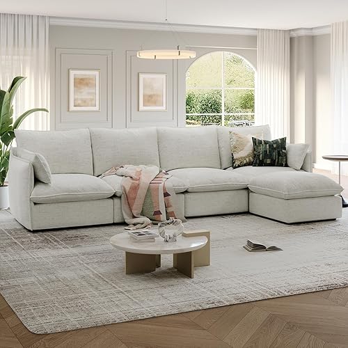 Miniatura 22 de 94.6" Cloud Modular Sectional Sofa, Waterproof Down Filled Sectional Sofas, High Backrest L Shaped 3 Seater Sectional Couches with Ottoman, Modular