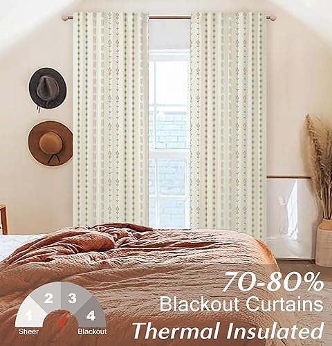 Miniatura 2 de Juego de 2 paneles de cortinas de granja marrón crema para sala de estar de 84 pulgadas de largo, 70% opacas, patrón floral bohemio, estampado