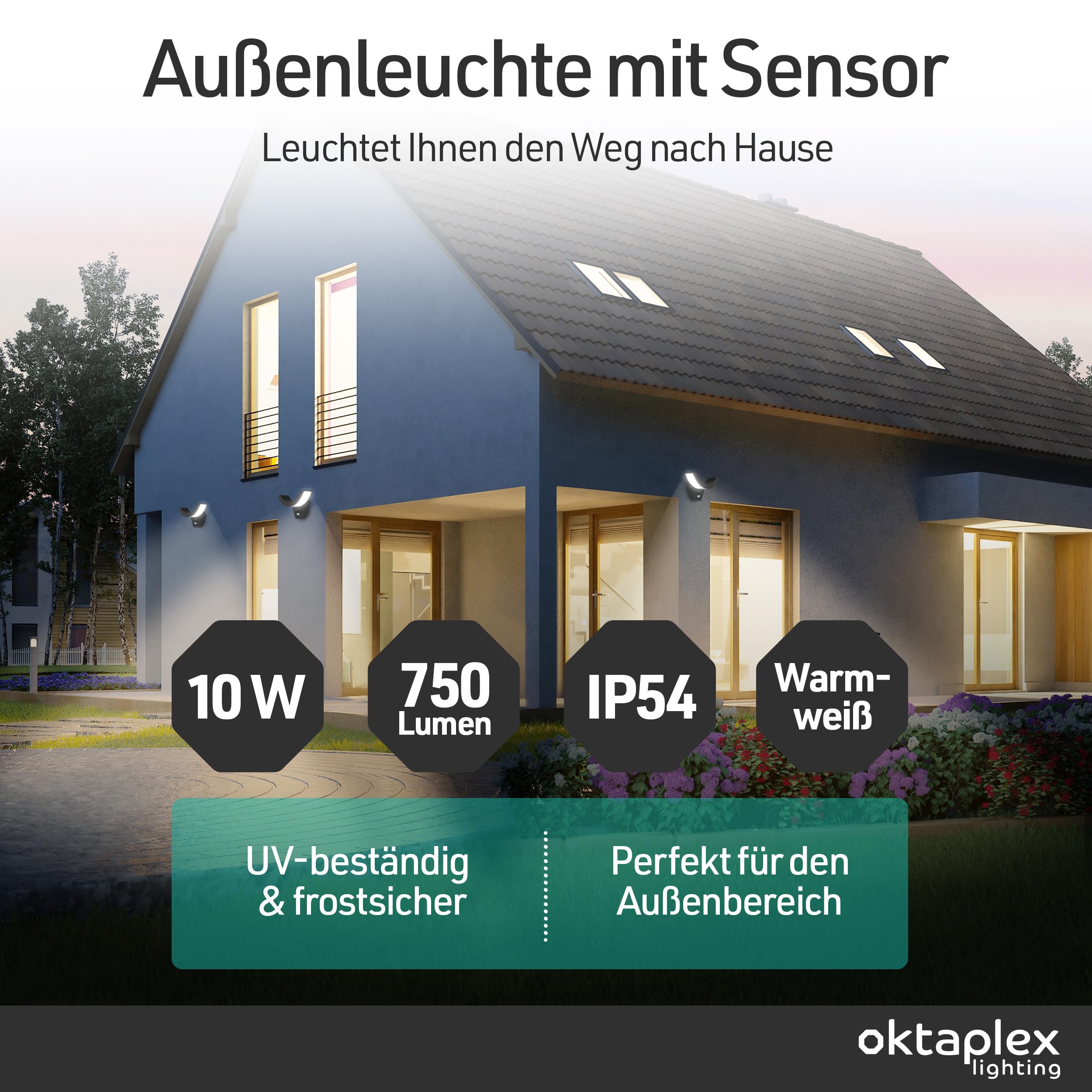 Oktaplex Lima Lampe d'extérieur LED avec détecteur de mouvement 10W IP54 3000K Anthracite Applique Murale