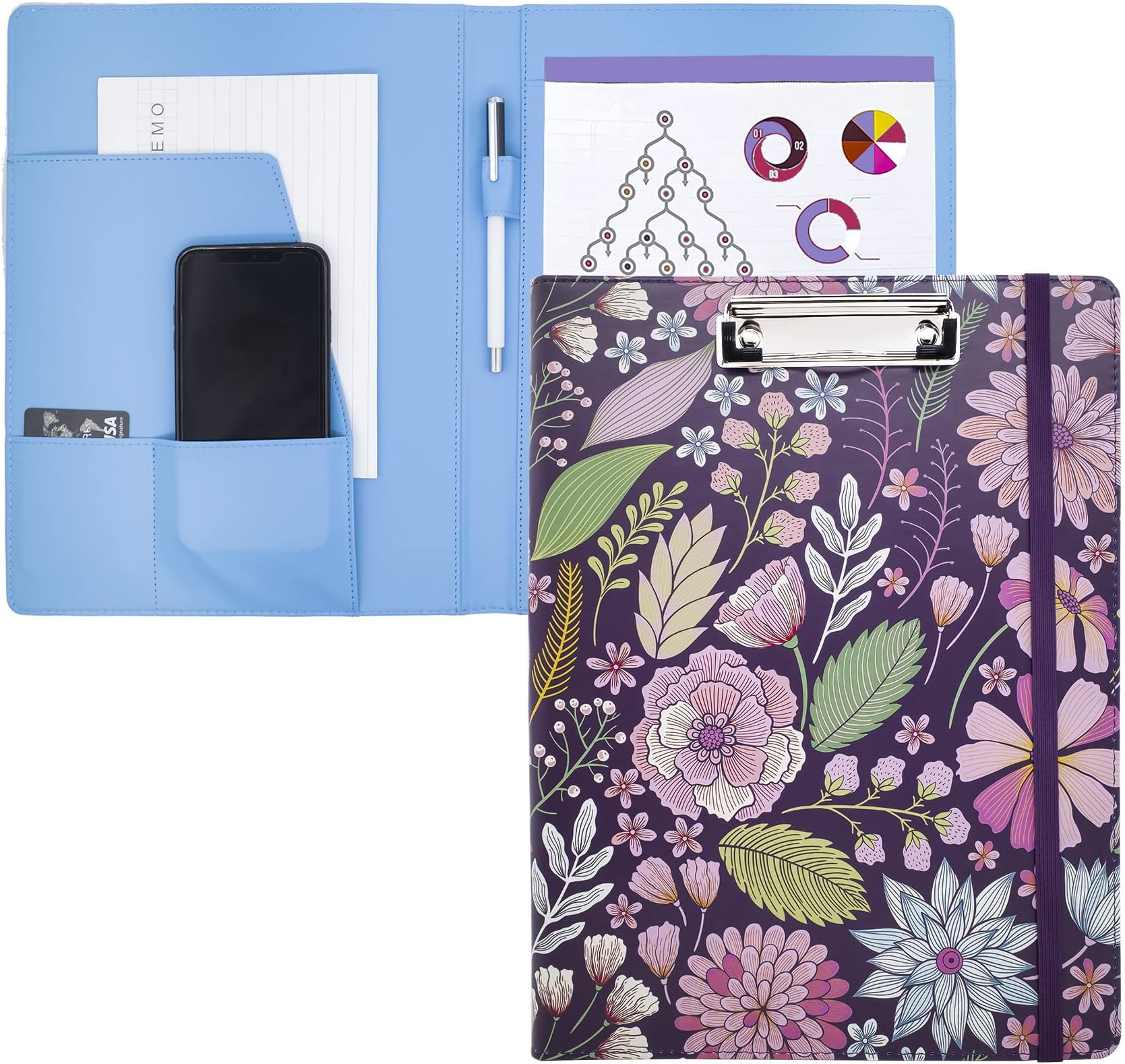 Portfolio Clipboard with Storage Leather Binder Nursing Clipboard Padfolio for Women Non-Plastic Clipboard -Cute Office Supplies Foldable Clipboard Perfect for Nurses