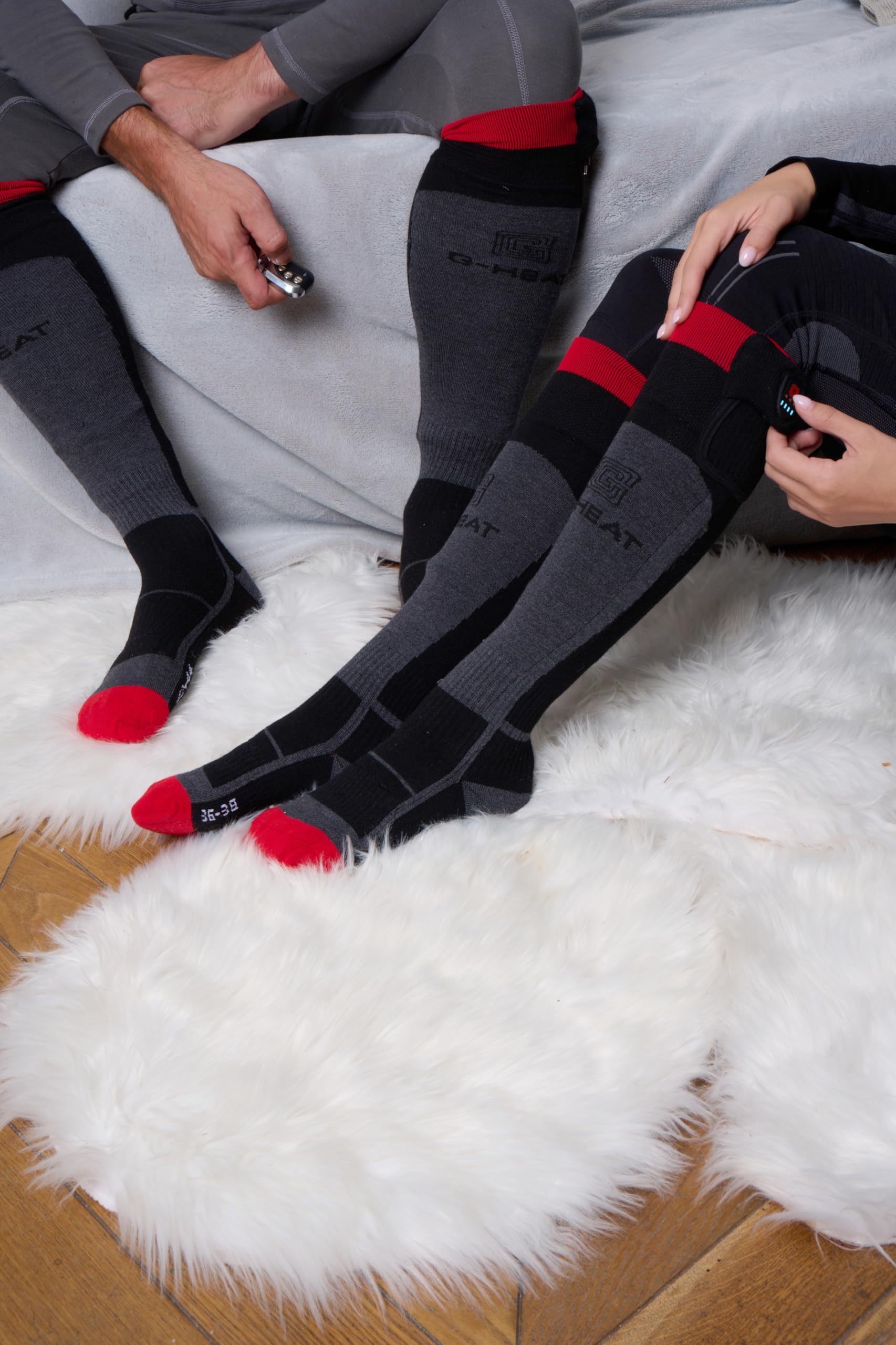 G-HEAT – Chaussettes Chauffantes Sport Mixte | Jusqu’à 6h d’Autonomie | Chaleur Ciblée et Régulée | Batterie Rechargeable USB (FR/ES, Alpha/Lettres, S, Taille Normale, Taille Normale)