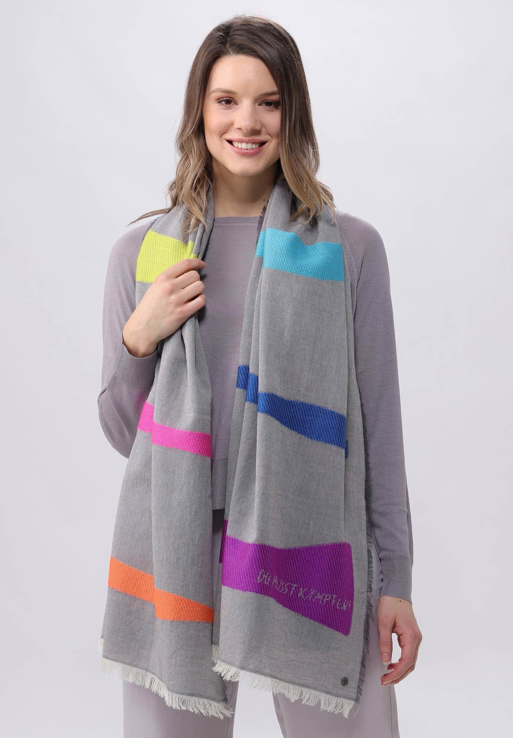 FRAAS Stola mit Regenbogen-Streifen - 70 x 180 cm - DU MUSST KÄMPFEN! - Baumwolle Grau