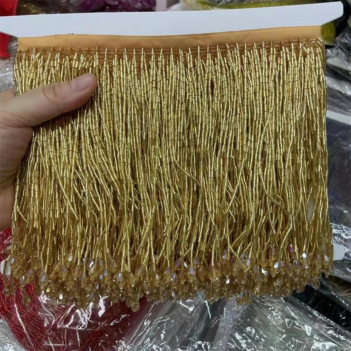5 metri di larghezza15 cm pesante Vetro color oro Seme di perline Lampada con frange Costume Trim Artigianato-rosa caldo