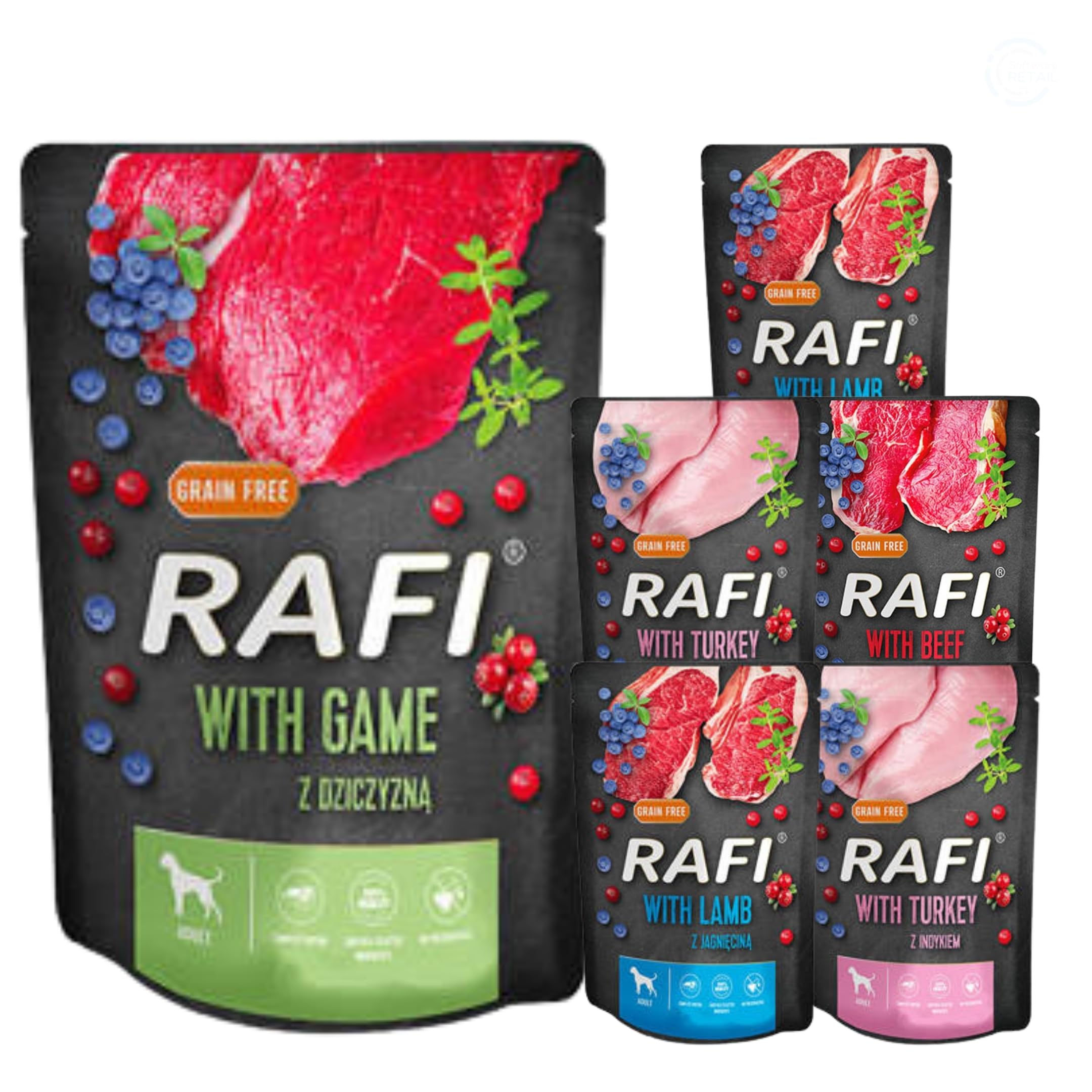 Rafi Complete Wet Dog Food: Meat & Natural Ingredients, Grain-Free, Immune-Boosting Superfoods in Every Flavour! Healthy & Tasty Nutrition for All Breeds! (MIX, 6x300g)