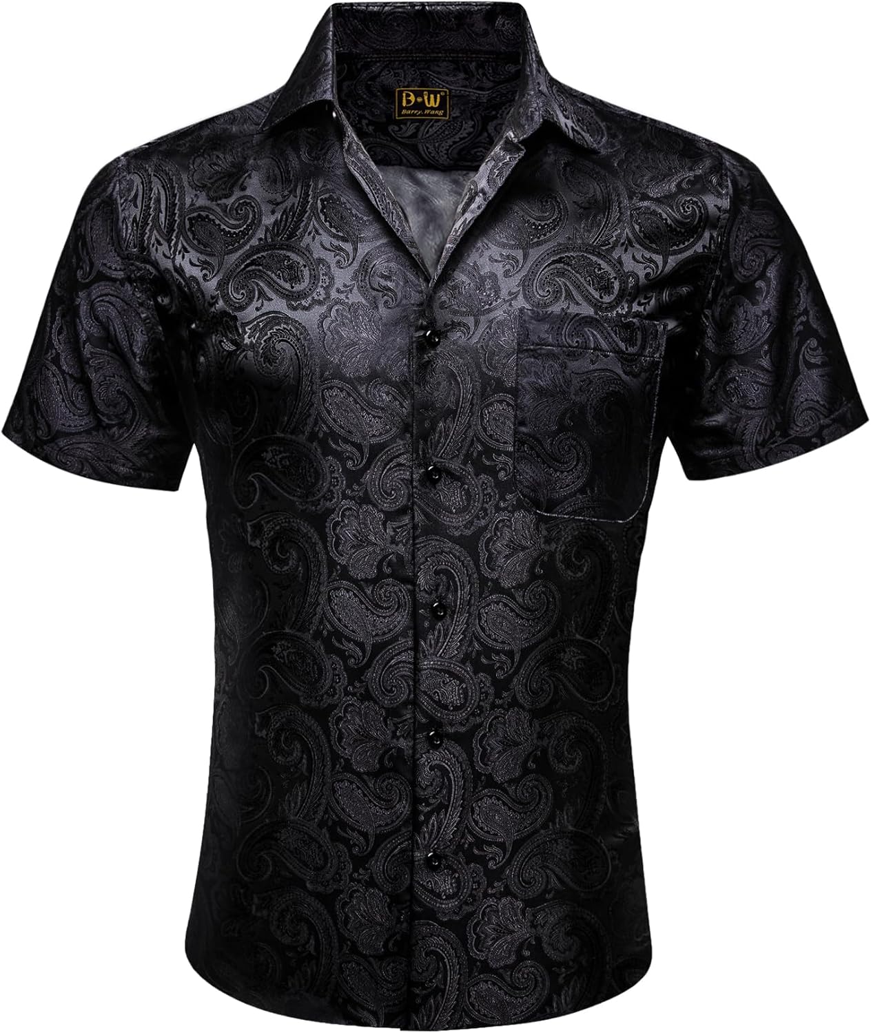 Barry.Wang Men's Silk Shirts Short Sleeve Western Designer Button Down Paisley Shirt Casual Beach Summer Party Mexico - Image 2