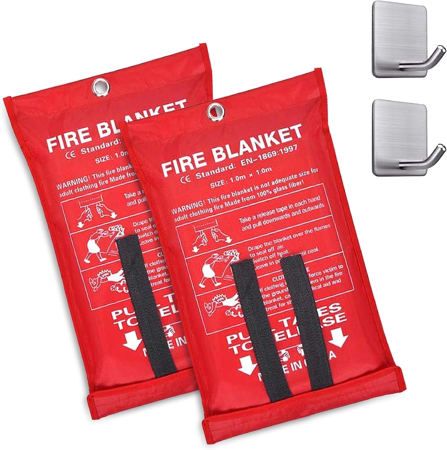 Emergency Fire Blanket 40" x 40" and Hooks 2 Pack Fire