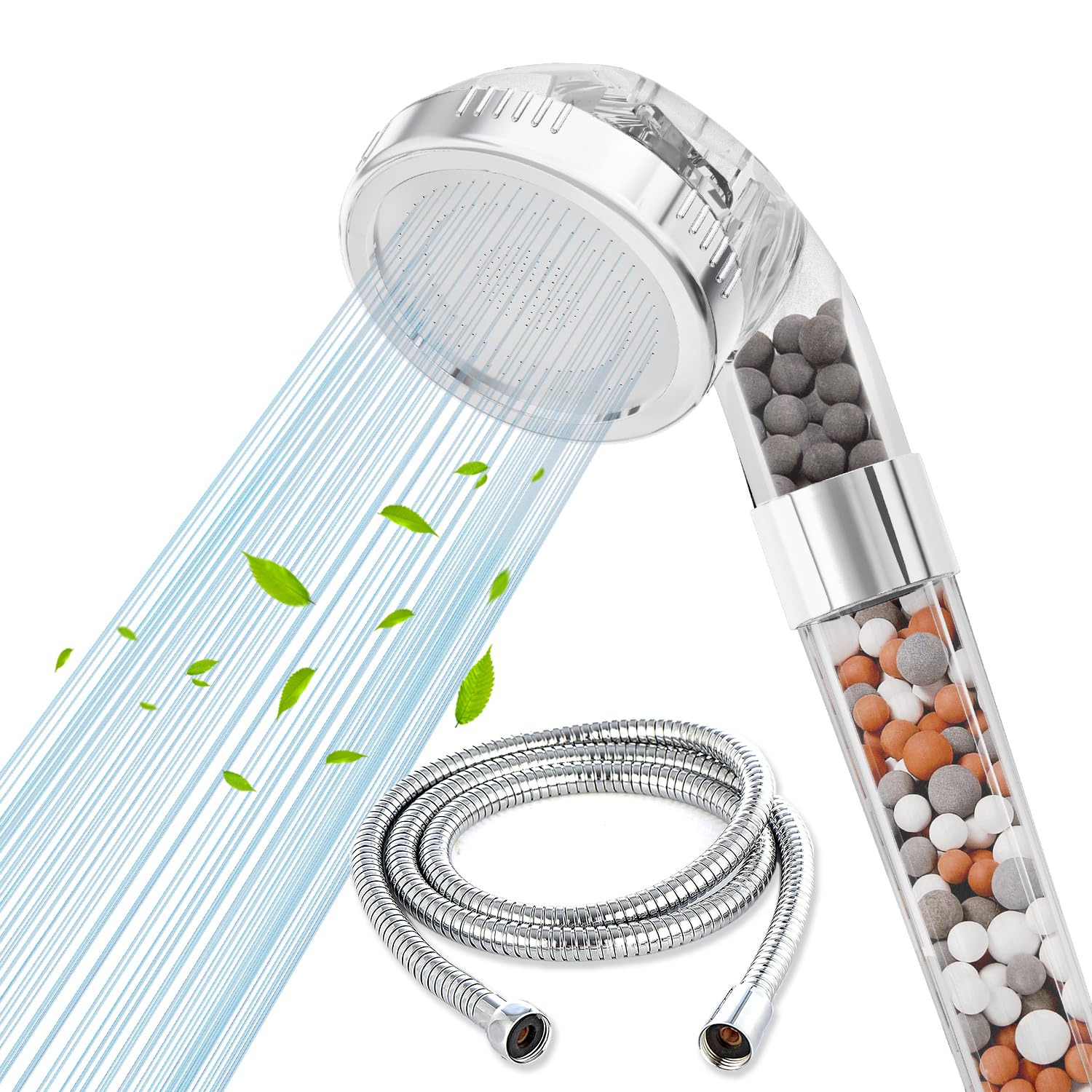 VEHHE Shower Head and Hose, High Pressure Filter Shower Head 3 Mode Boosting with Beads
