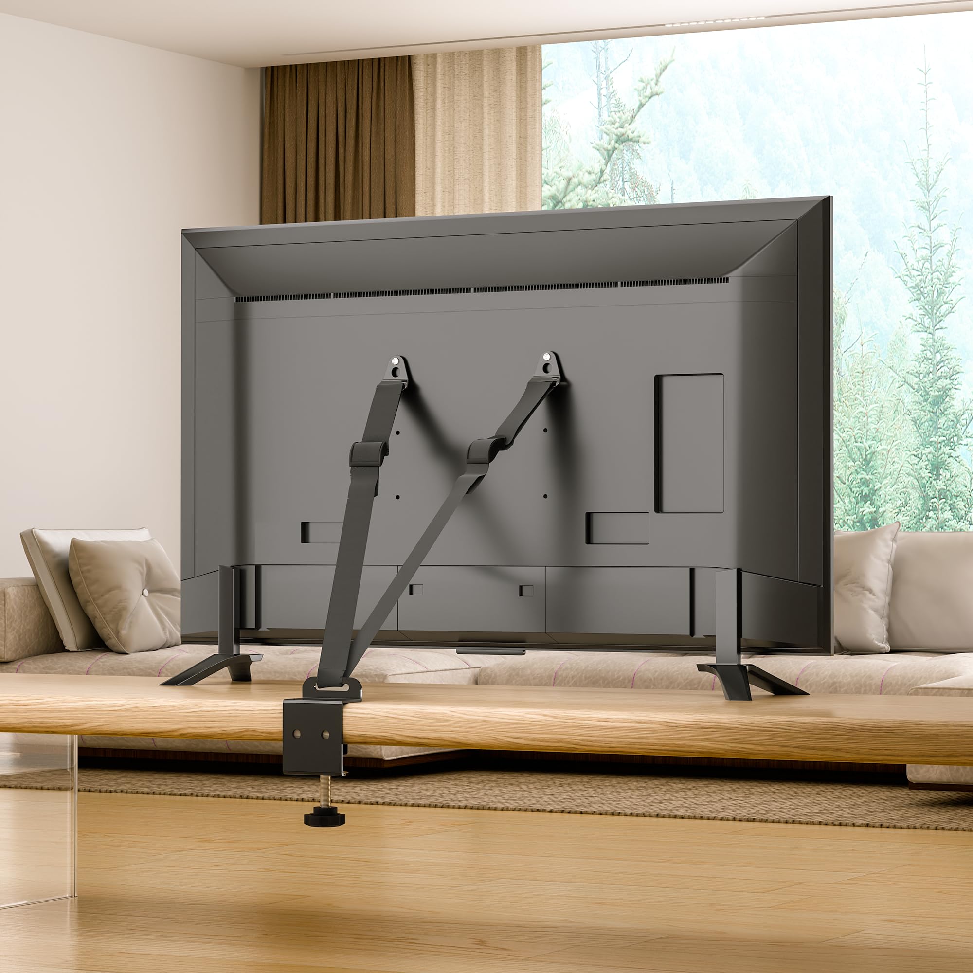 Correas de seguridad para TV, correas de TV sin taladro, para pantalla plana, anclajes antivuelco para muebles a prueba de bebés, correas de terremoto con abrazadera en C de metal, montaje