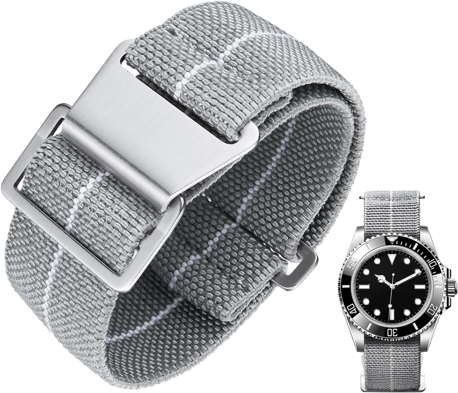 Elastic Nylon Watch Straps 18mm/20mm/22mm Marine Nationale Style Parachute Fabric Replacement Watch Band Silver/Black Buckle Men Women Upgraded Hook-and-Loop Buckle