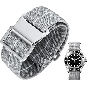 BINLUN Elastic Nylon Watch Band 18mm 20mm 22mm Marine Nationale Fabric Military Parachute Replacement Watch Strap Men Women Silver & Black Buckle - Upgraded Hook-and-Loop Buckle