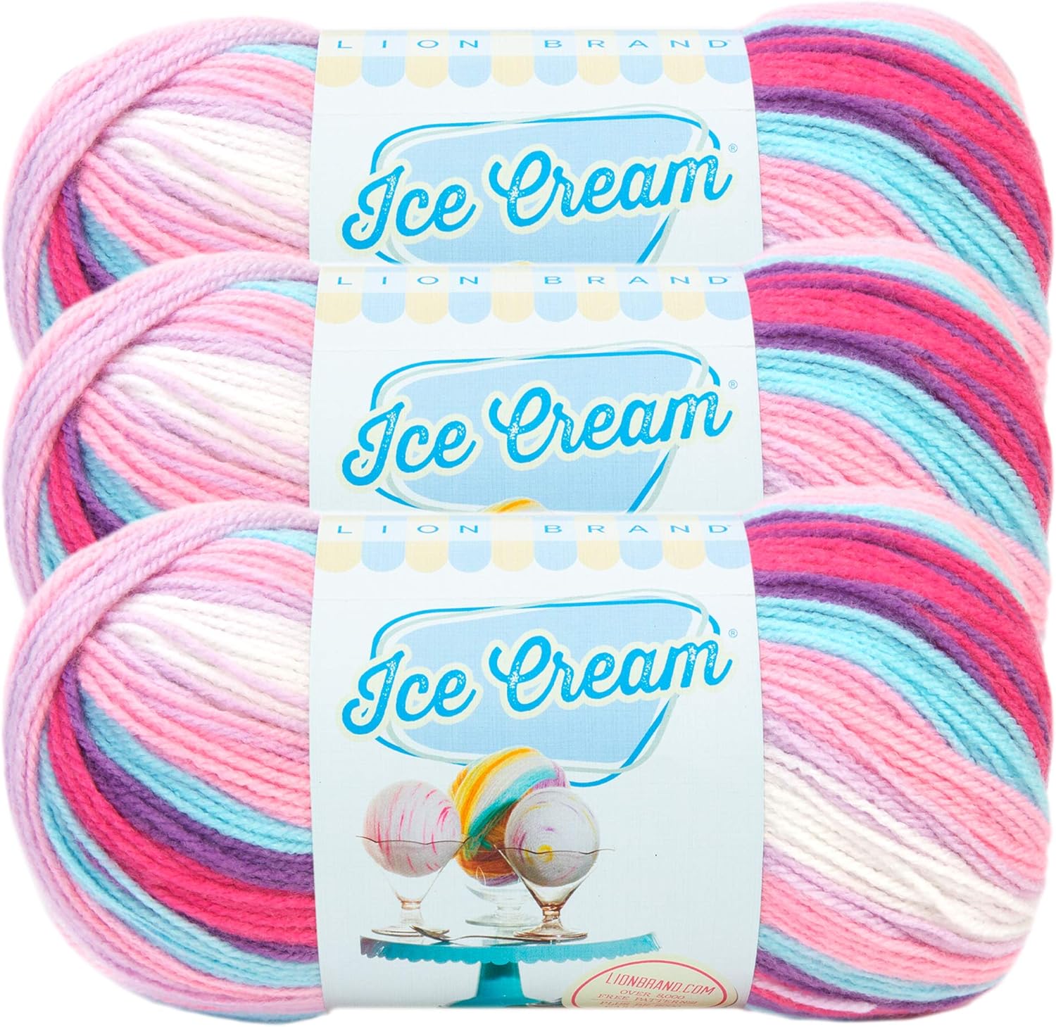 (3 Pack) Lion Brand Yarn Ice Cream Baby Yarn, Raspberry Ripple