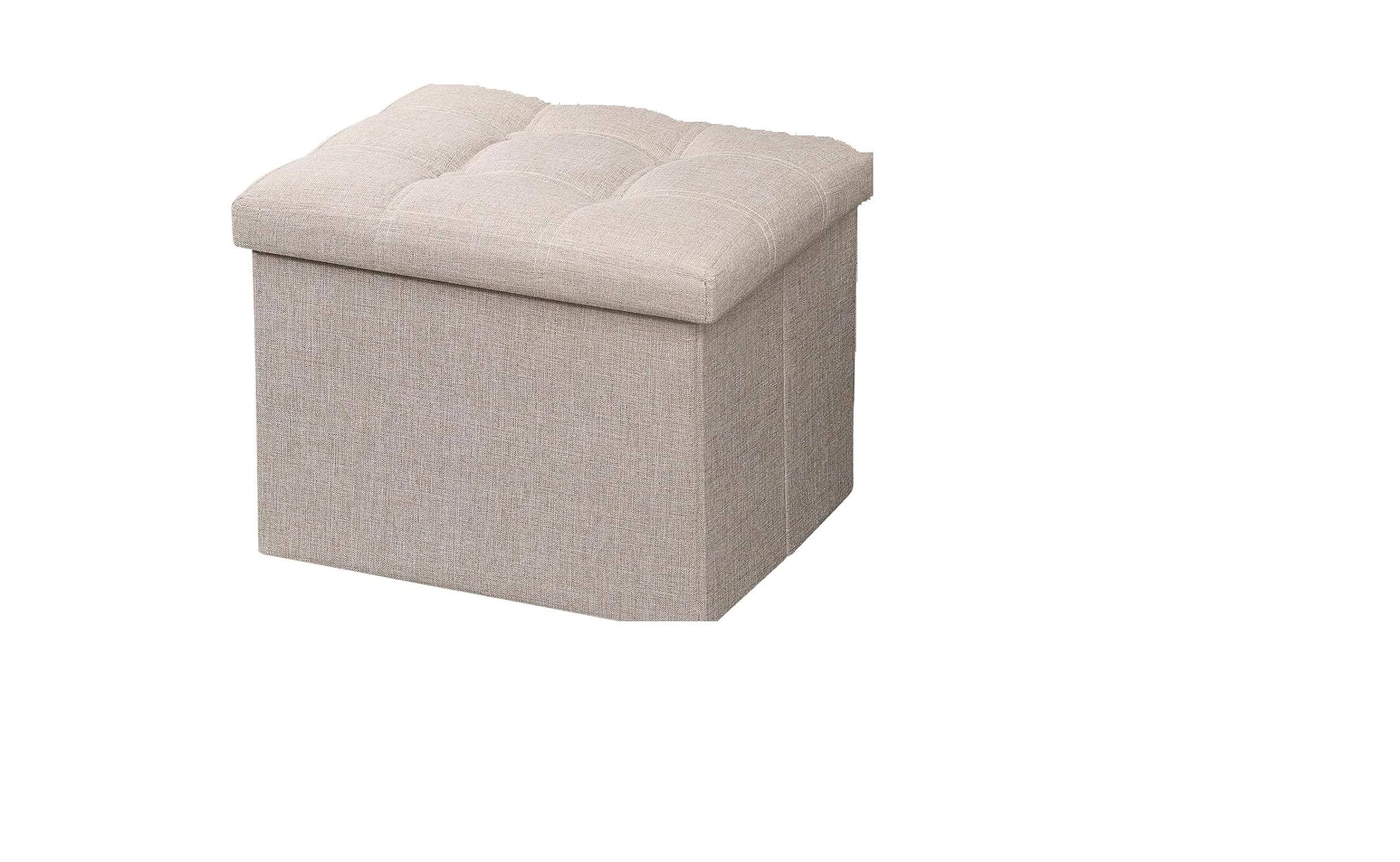 Cube Shape Sitting Stool with Storage Box Living Foldable Storage Bins Multipurpose Clothes, Books and Toys Organizer with Ottoman Cushion Seat Lid (Beige17*13 * 13)