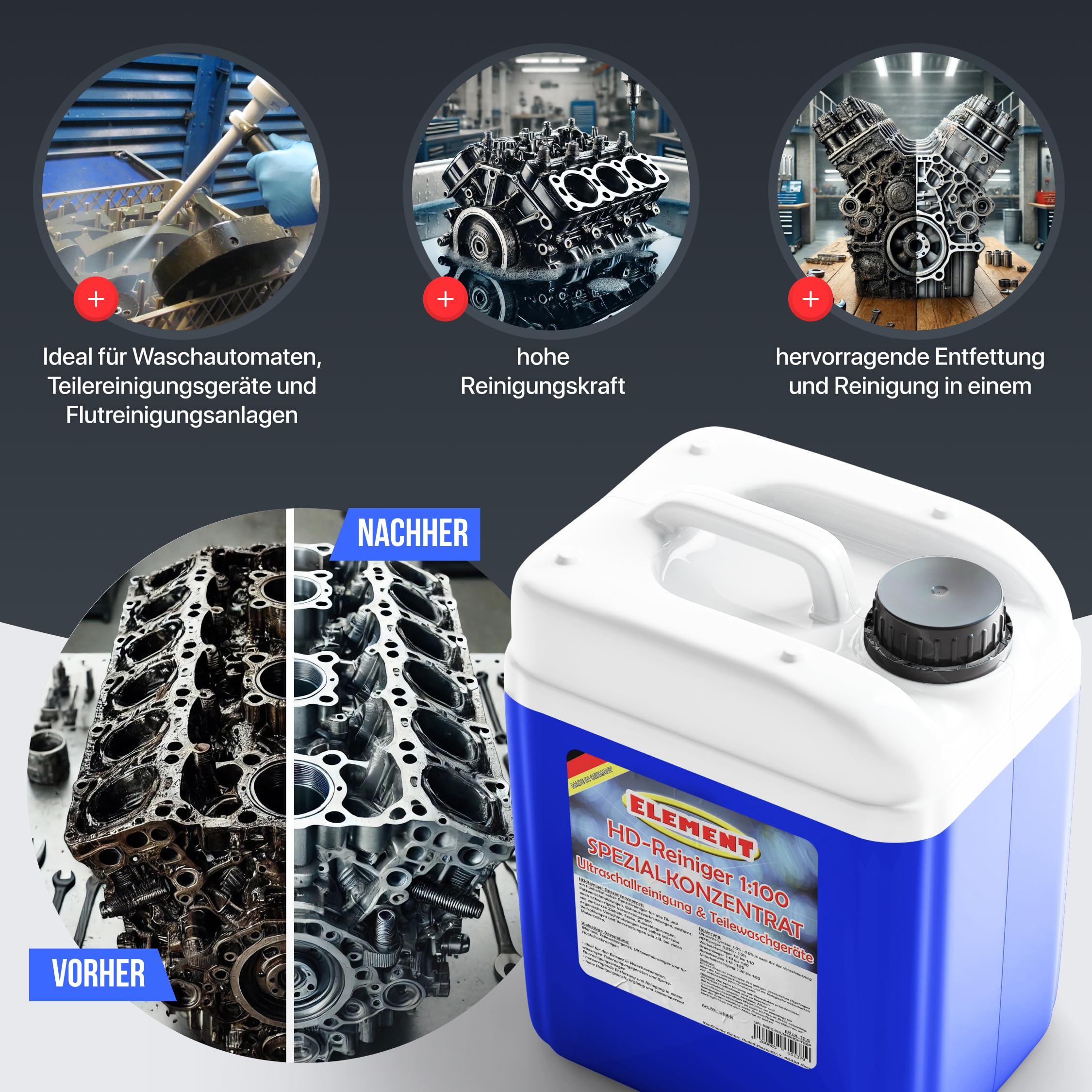 Ultraschallreiniger | Konzentrat 1:100 | Teilewaschreiniger | Entfetter | 10 Liter | Konzentrat zur Reinigung von Autoteilen | Vergaser, Zylinderköpfe, Injektoren, Einspritzdüsen und vielem mehr