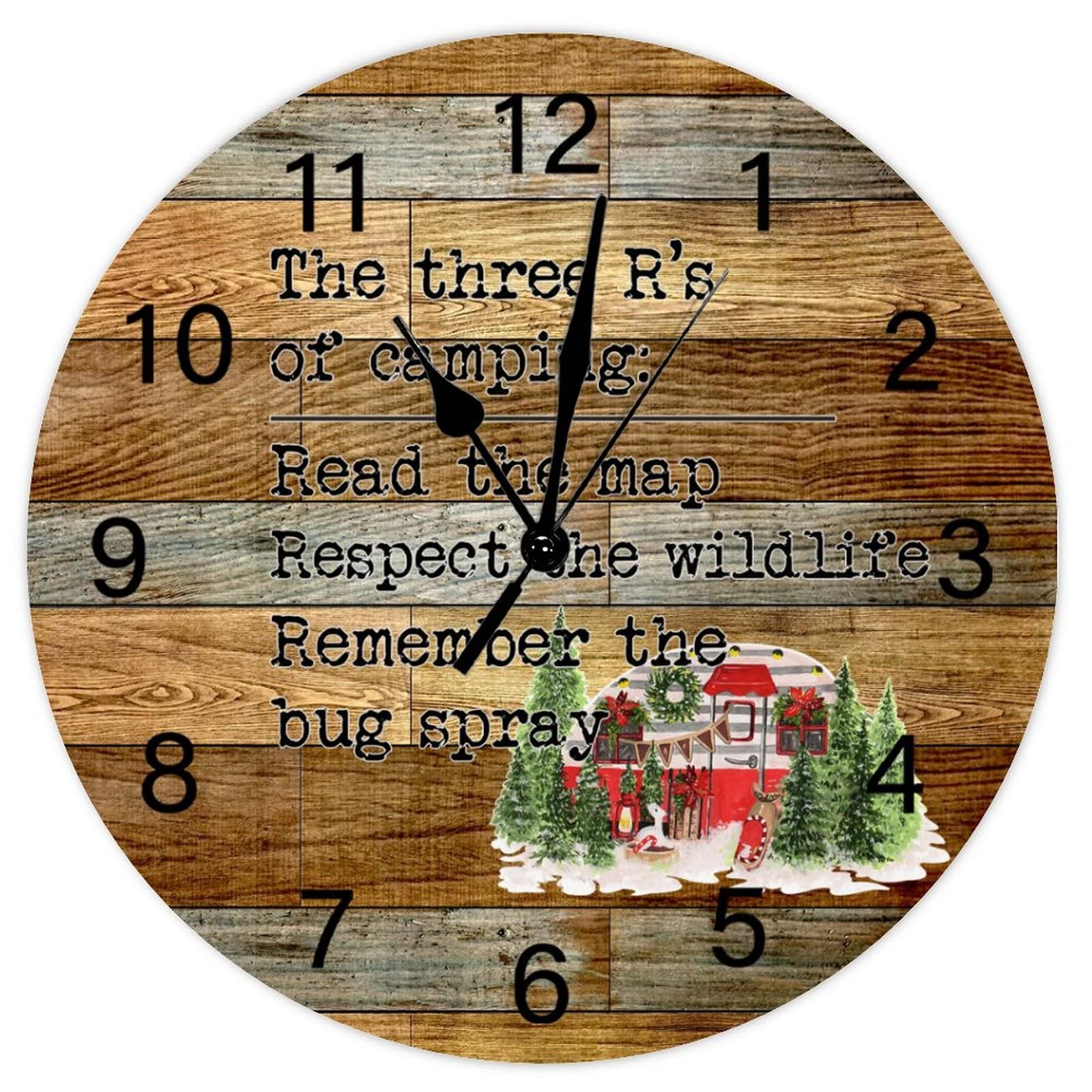 Horloge murale citations de camping 38x38 cm, cadeau idéal pour aventurier