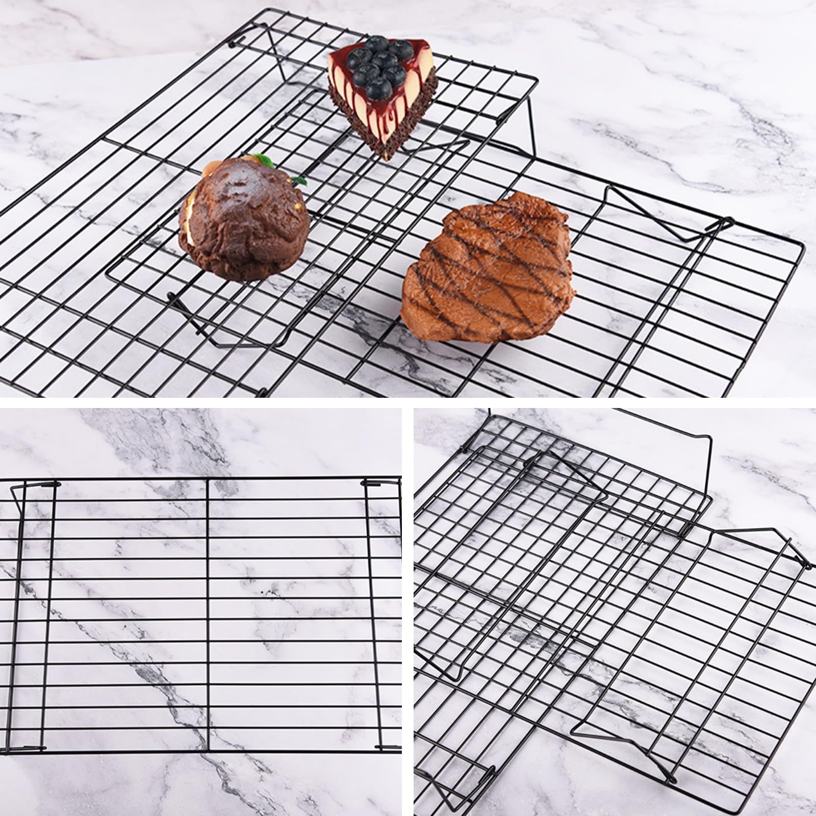 4 ripiani refrigeranti per cucinare e cuocere, 4 ripiani, griglia di raffreddamento pieghevole, 26 x 41 cm, lotti di biscotti freschi, antiaderente e senza BPA, forno e lavabile in