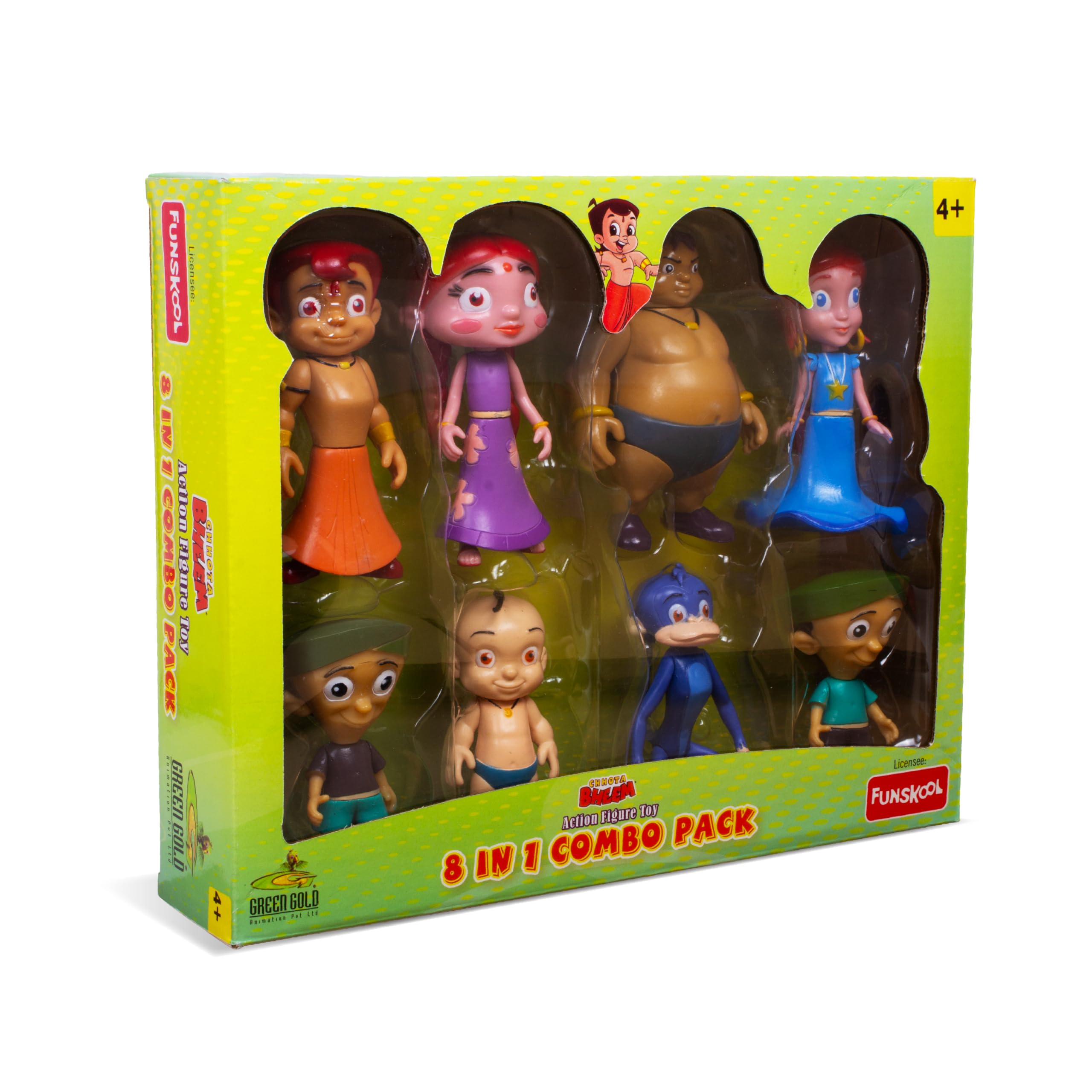 Funskool Chhota Bheem 8 in 1 Combo Action Figure Toy, Green Gold Chhota Bheem and Friends with Articulation, 4 inches, Cartoon Collectibles, Gift for Children, Toys for Kids Ages 4+ Years-image-39