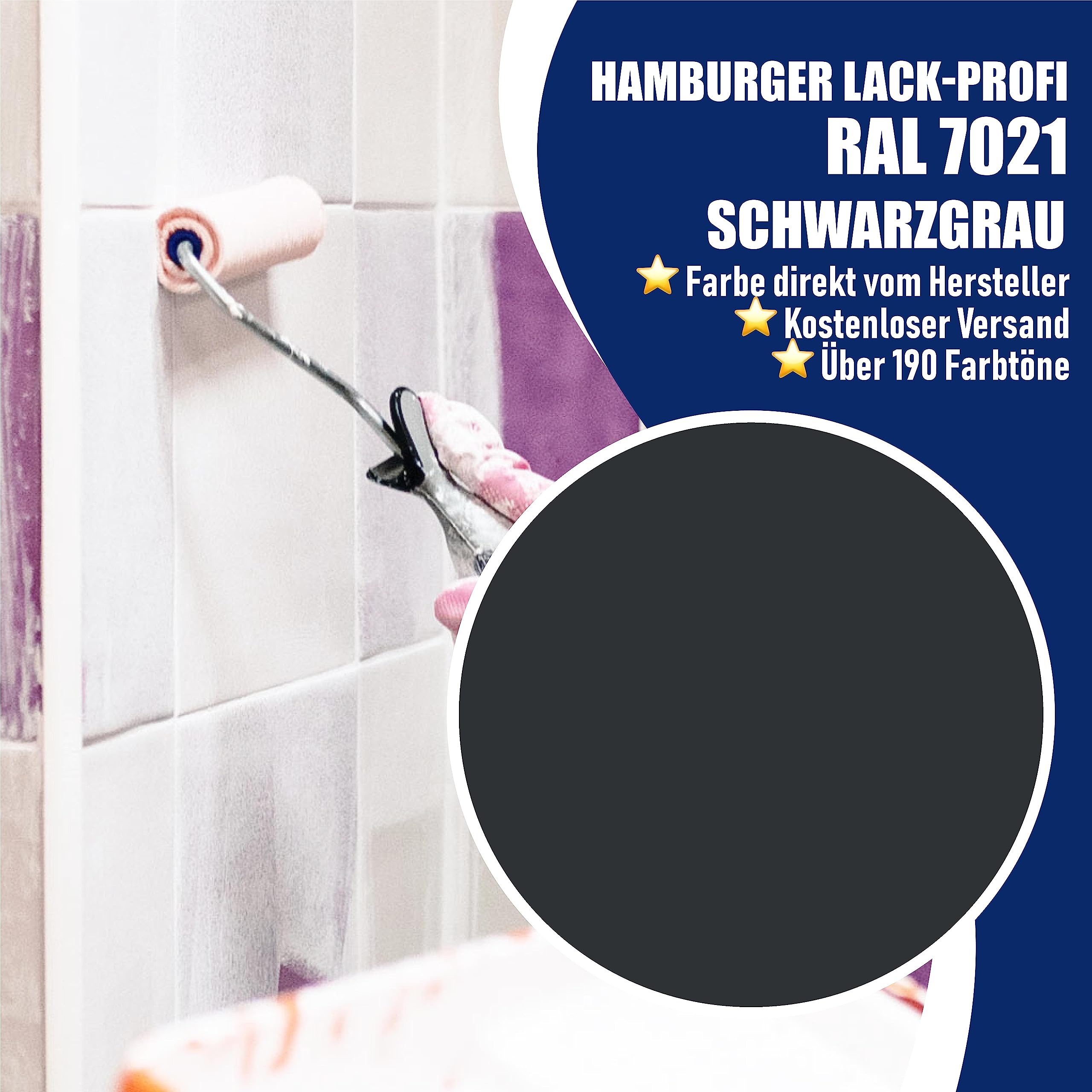 Hamburger Lack-Profi Fliesenlack GLÄNZEND Schwarzgrau RAL 7021 Grau Fliesenfarbe (1 L)