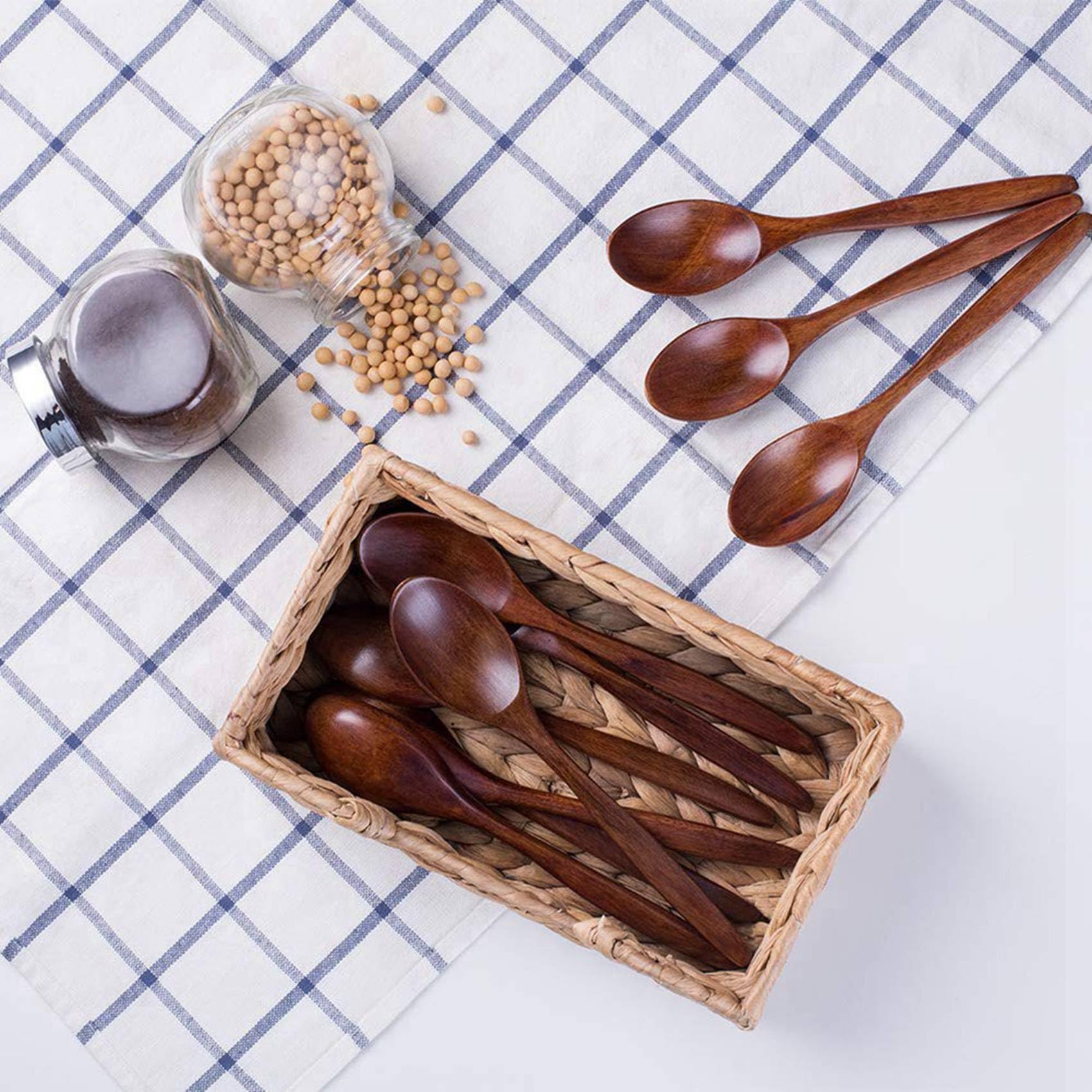 HolzlöFfel, 60 PCS SuppenlöFfel Set, Langstiel Naturholz EsslöFfel zum Mischen RüHren Kochen - 7,3