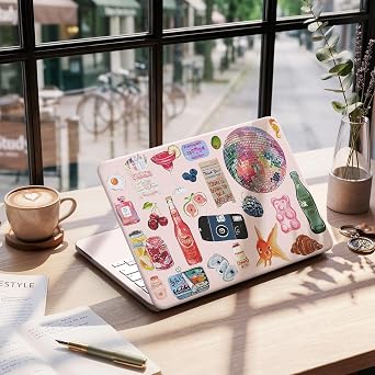 iCasso Compatible with New MacBook Neo 13 inch Case 2026 Release Model A3404, Anti-Scratch & Crack & Fingerprint MacBook Neo Accessories for Work Study Travel Daily Use, Pink Retro Stickers