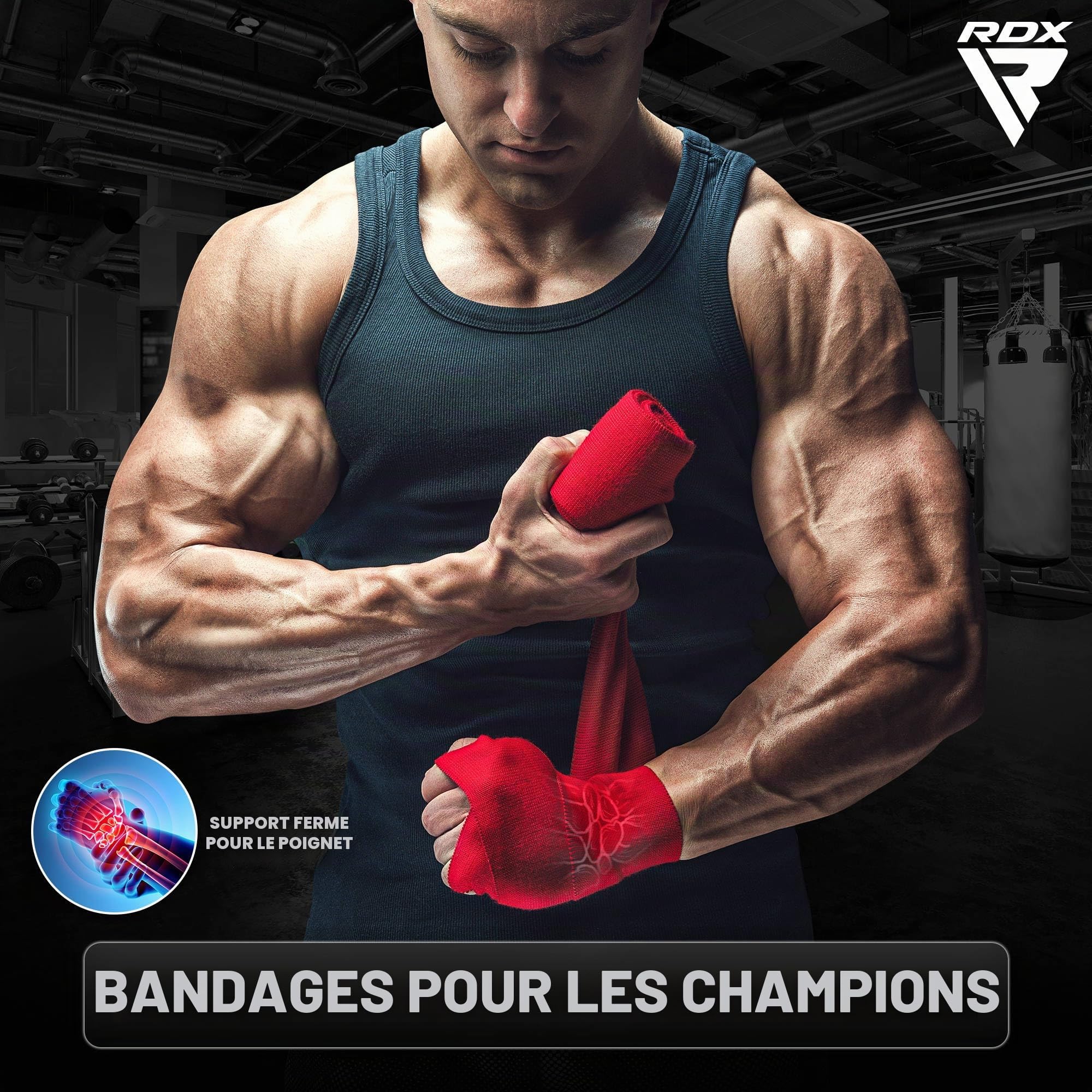 RDX Bandes Boxe sous Gants, Bandage De 4,5m, Élastique pour Le Pouce, Boxing Inner Gloves Hand Wraps, Protection du Poignet, Arts Martiaux Muay Thai MMA, Kickboxing, Entraînement Au Sac Hommes Femmes
