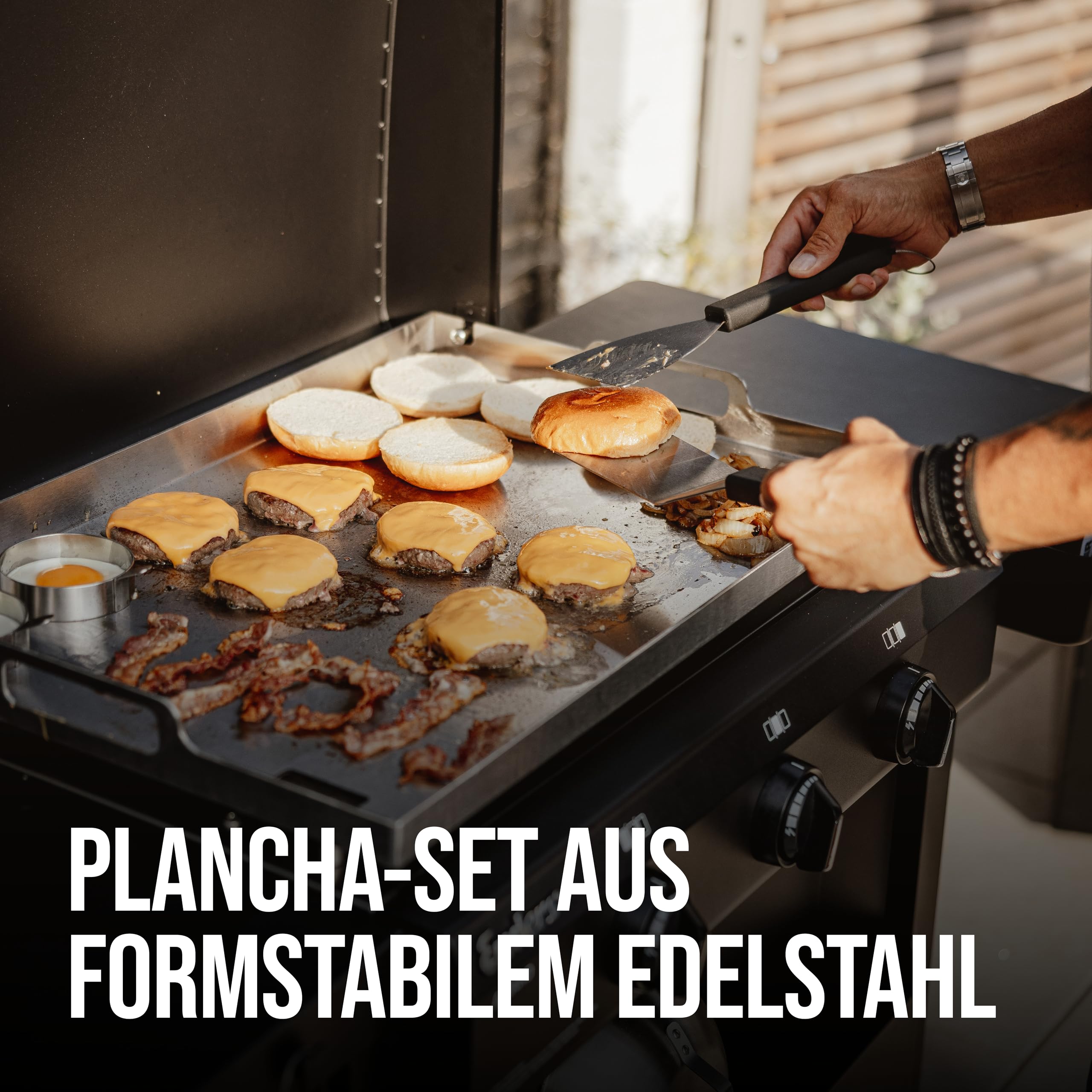 Enders® PLANCHA-Set inklusive Schaufel, Wender, Bürste, Spachtel, Edelstahlringen, Melting Dome und Rezeptheft, Plancha Zubehör, Enders Plancha, Grillzubehör, Edelstahl, Grillbesteck, #8776