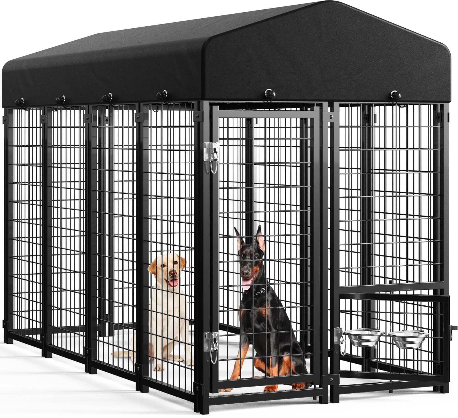 Sino Luban Outdoor Dog Kennel Outside Run with Doggy Door, Swivel Feeder&Roof - 8x4x6FT Large Dog Kennels Pens Outside for Large Dogs Breed- Heavy