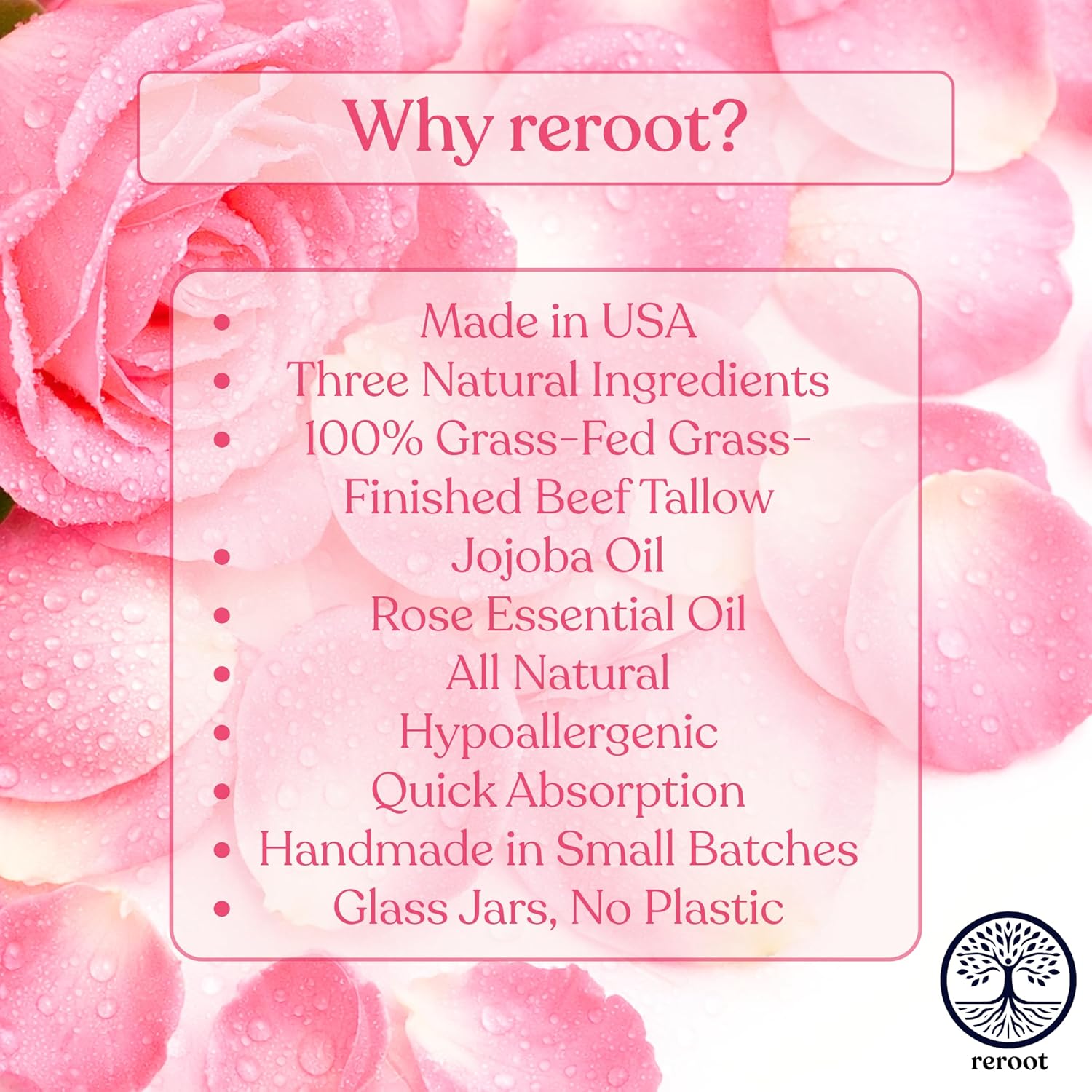 Beef Tallow Balm for Skin | ROSE TALLOW BALM | 3 Ingredients - 100% Grass Fed Tallow, Jojoba Oil, Rose Oil | Whole Body & Face Moisturizer | Whipped | Aging Skin & Eczema (2oz) (2oz, Rose)