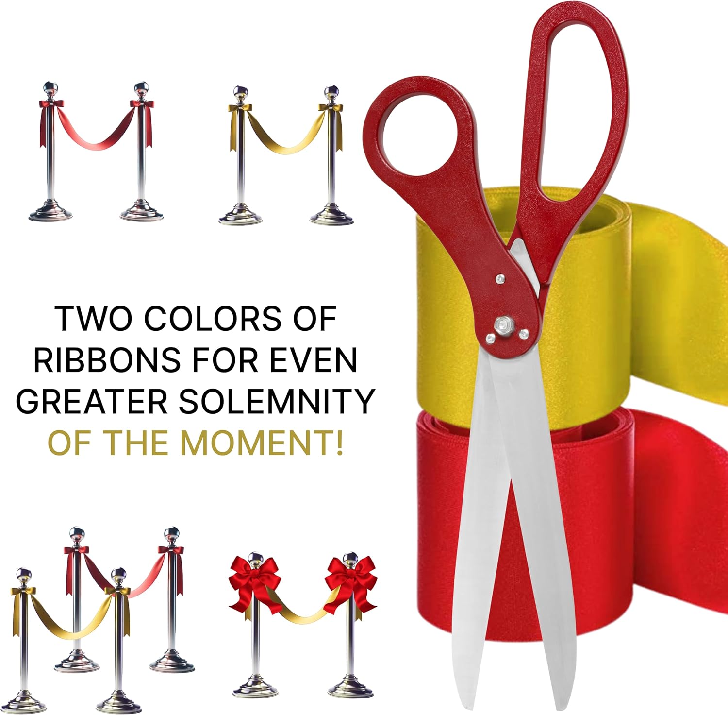 Grand Opening Ceremony Kit – 25" Giant Red Scissors with Red and Gold Satin Ribbons Grand Opening Ribbon Cutting Ceremony Kit for Special Events Inaugurations and Openings