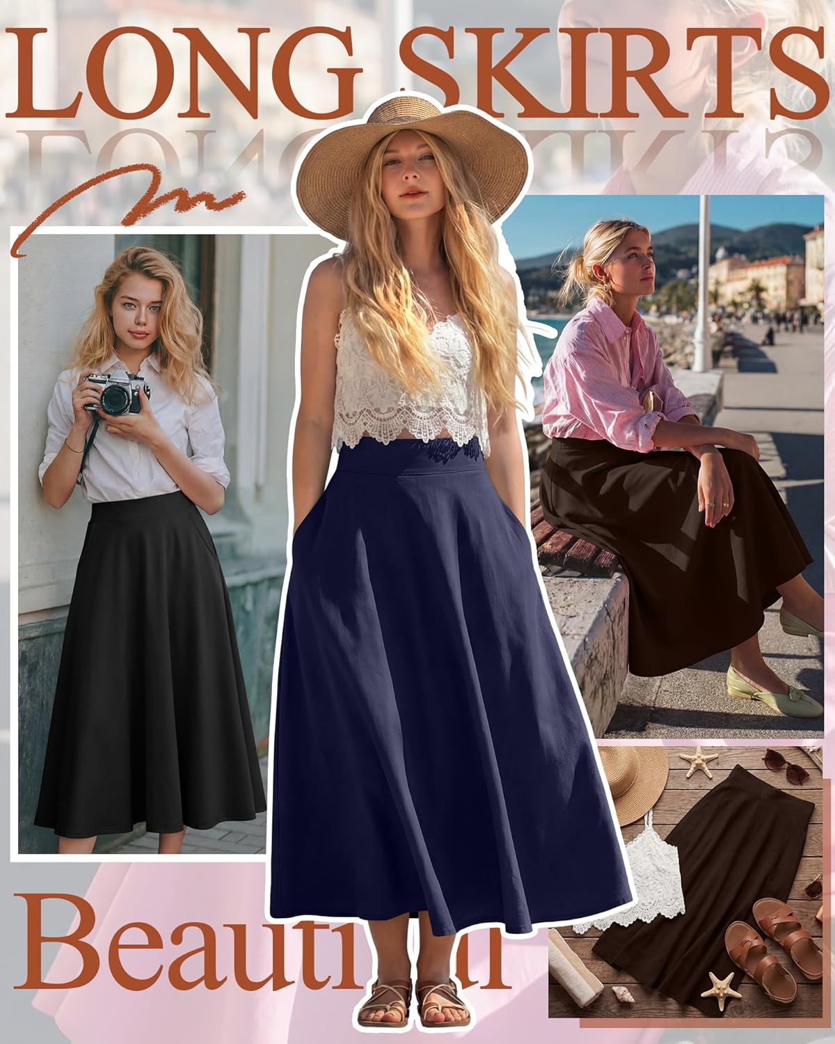 Ficerd 3 Pack Women's Maxi Long Skirts with Pockets, A Line Ankle Length High Waisted Flowy Soft Summer Casual Skirts - Image 6