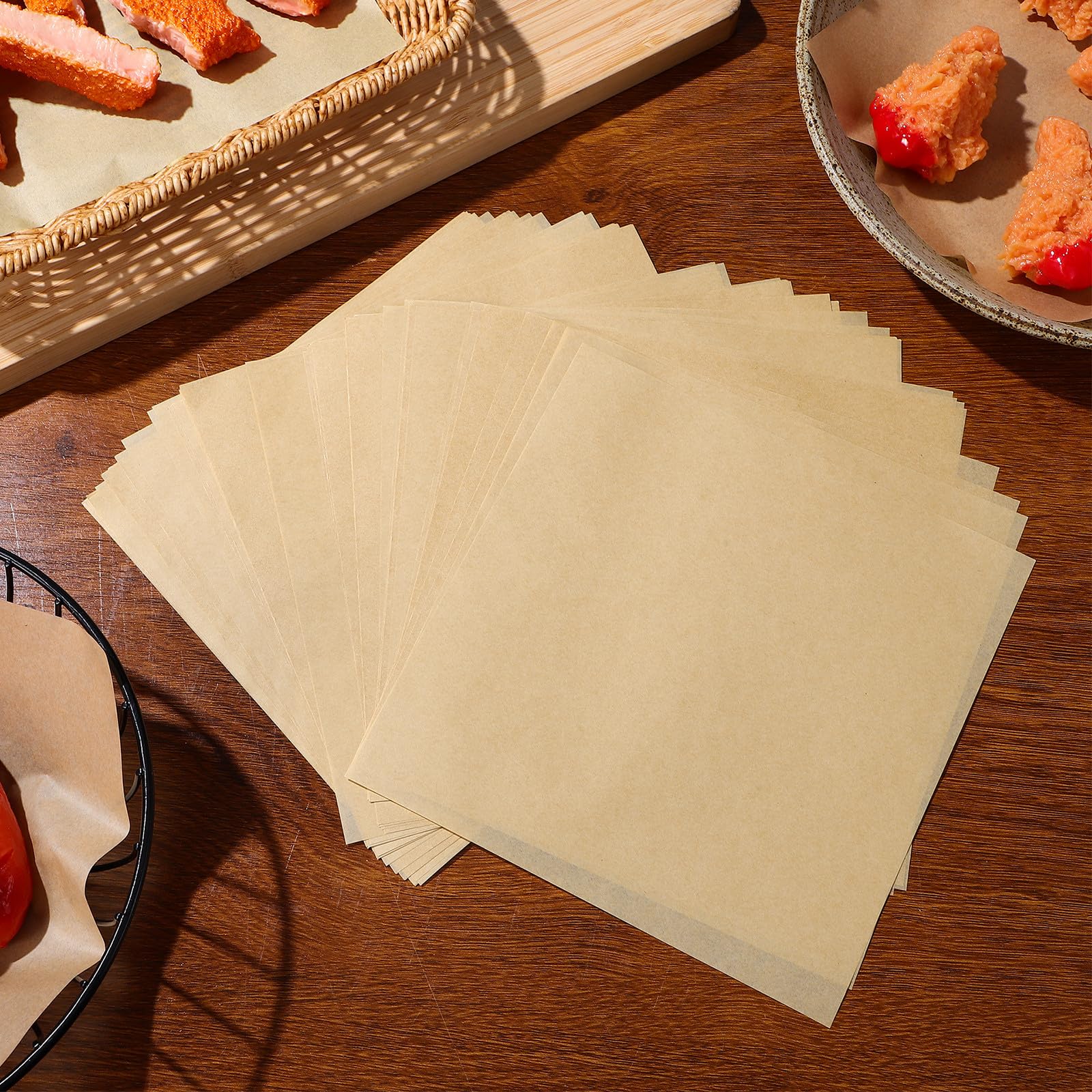 Papier Absorbant Anti-graisse 500 Feuilles 18x18 Cm en Kraft Naturel, Tapis Résistant à L'huile pour Cuisson Friture, Barbecue et Pâtisserie, Accessoires la Cuisine Jetables