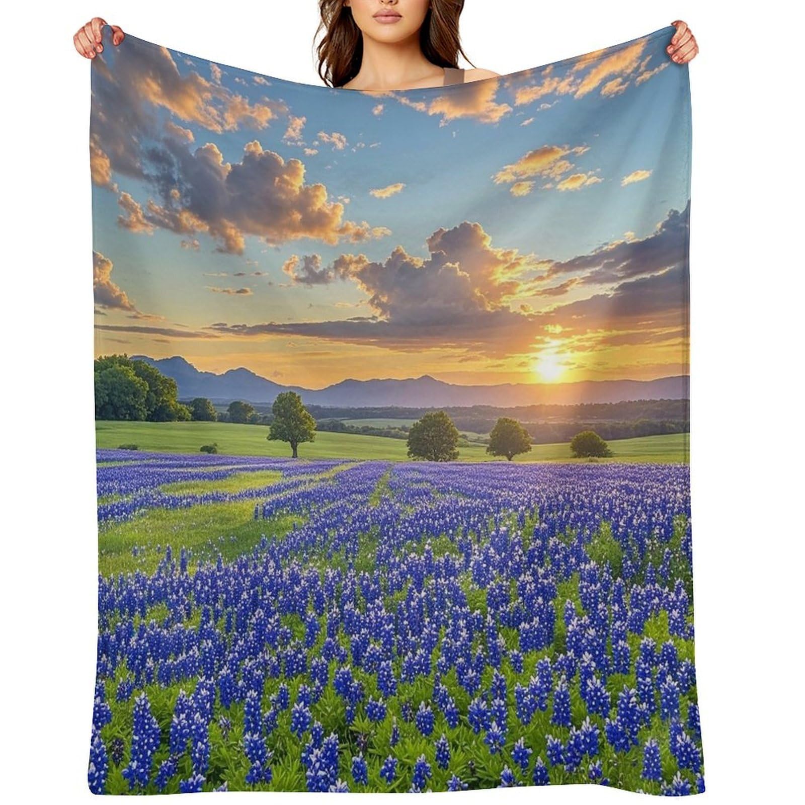 Flannel Fleece Throw Blanket - 50"x60" Super Soft Plush,Lightweight Wrinkle Resistant Cozy Texas Bluebonnets Scenery Blanket for Couch Sofa Bed Travel Camping and Gift