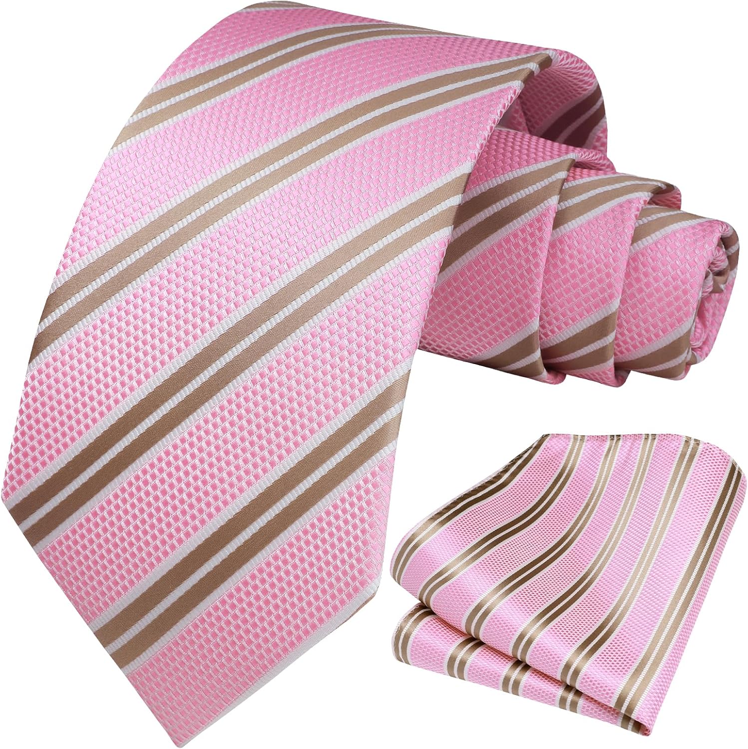 HISDERN Mens Striped Ties Classic Silk Woven Tie and Pocket Square Set Formal Business Necktie Handkerchief for Wedding