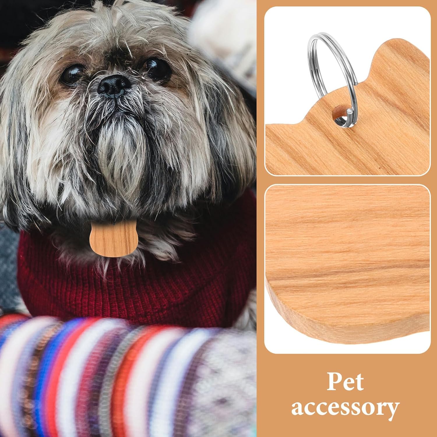 3pcs Wooden Pet Id Tags Cat Head Shape Dog Identification Tags for Collars and Cats